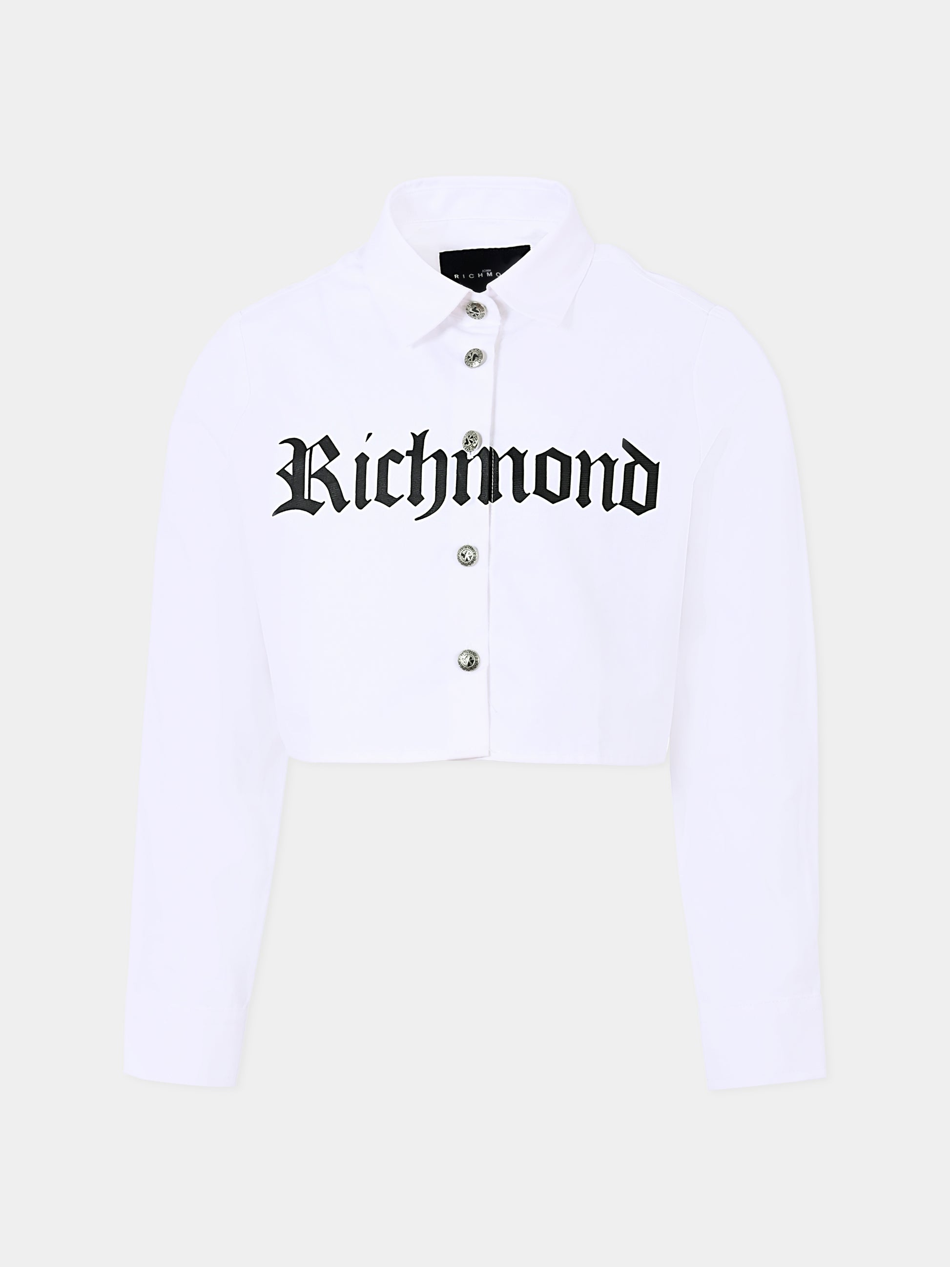 Camicia crop bianca per bambina con logo,Richmond,RGA25116CA WHITE