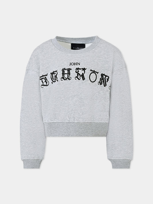 Felpa crop grigia per bambina con logo ricamato,Richmond,RGA25034FE GREY MELANGE