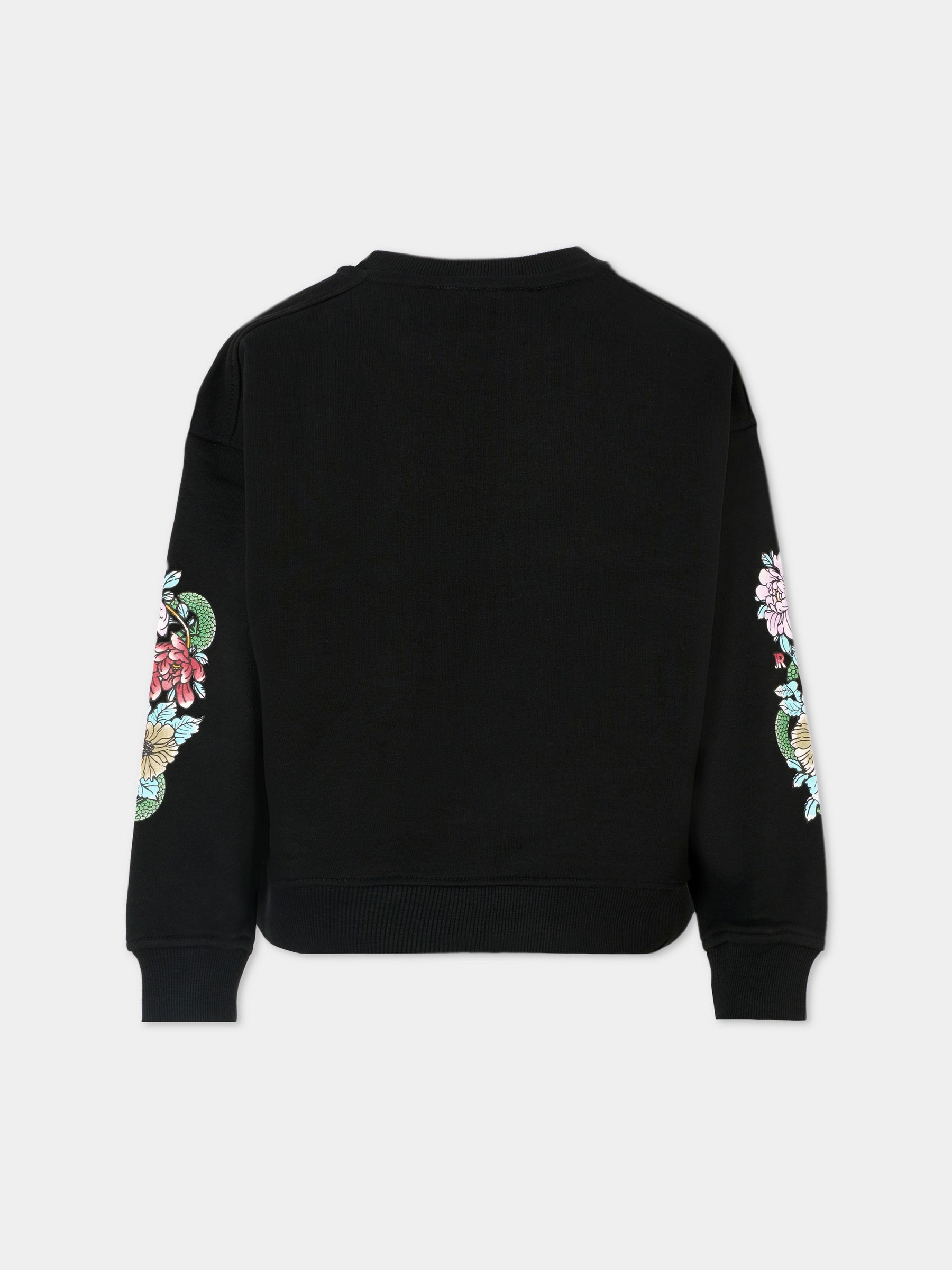 Felpa nera per bambina con logo e fiori,Richmond,RGA25089FE BLACK