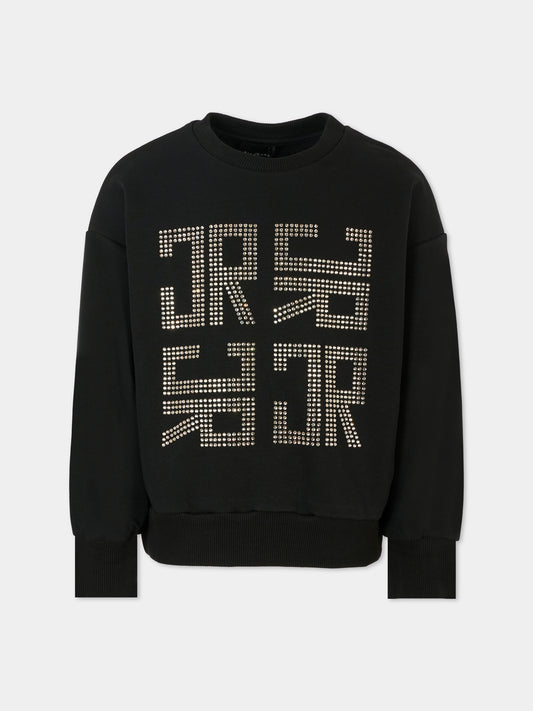 Felpa nera per bambina con logo di strass,Richmond,RGA25179FE BLACK
