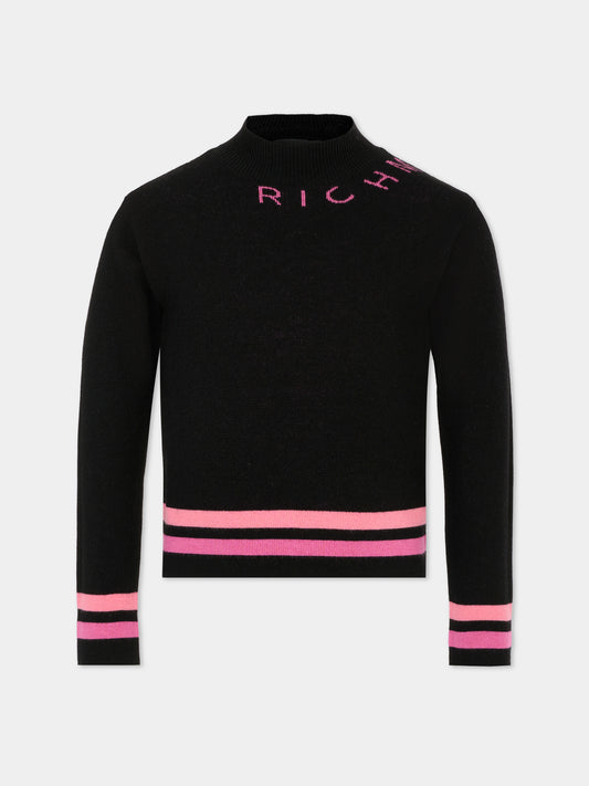 Dolcevita nero per bambina con logo fucsia,Richmond,RGA25204LU BLACK