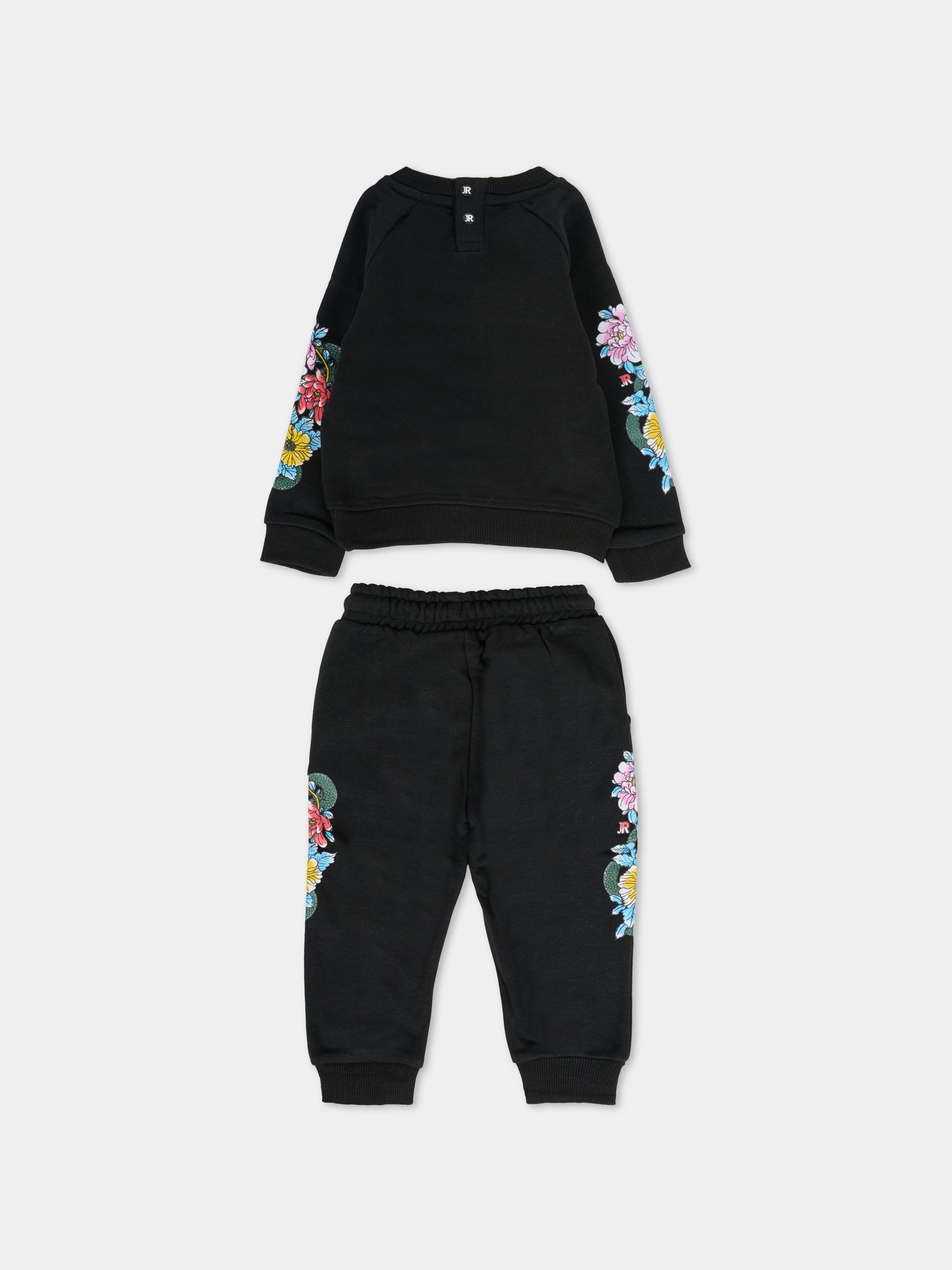 Completo nero per neonata con motivo floreale,Richmond,RIA25065CF BLACK