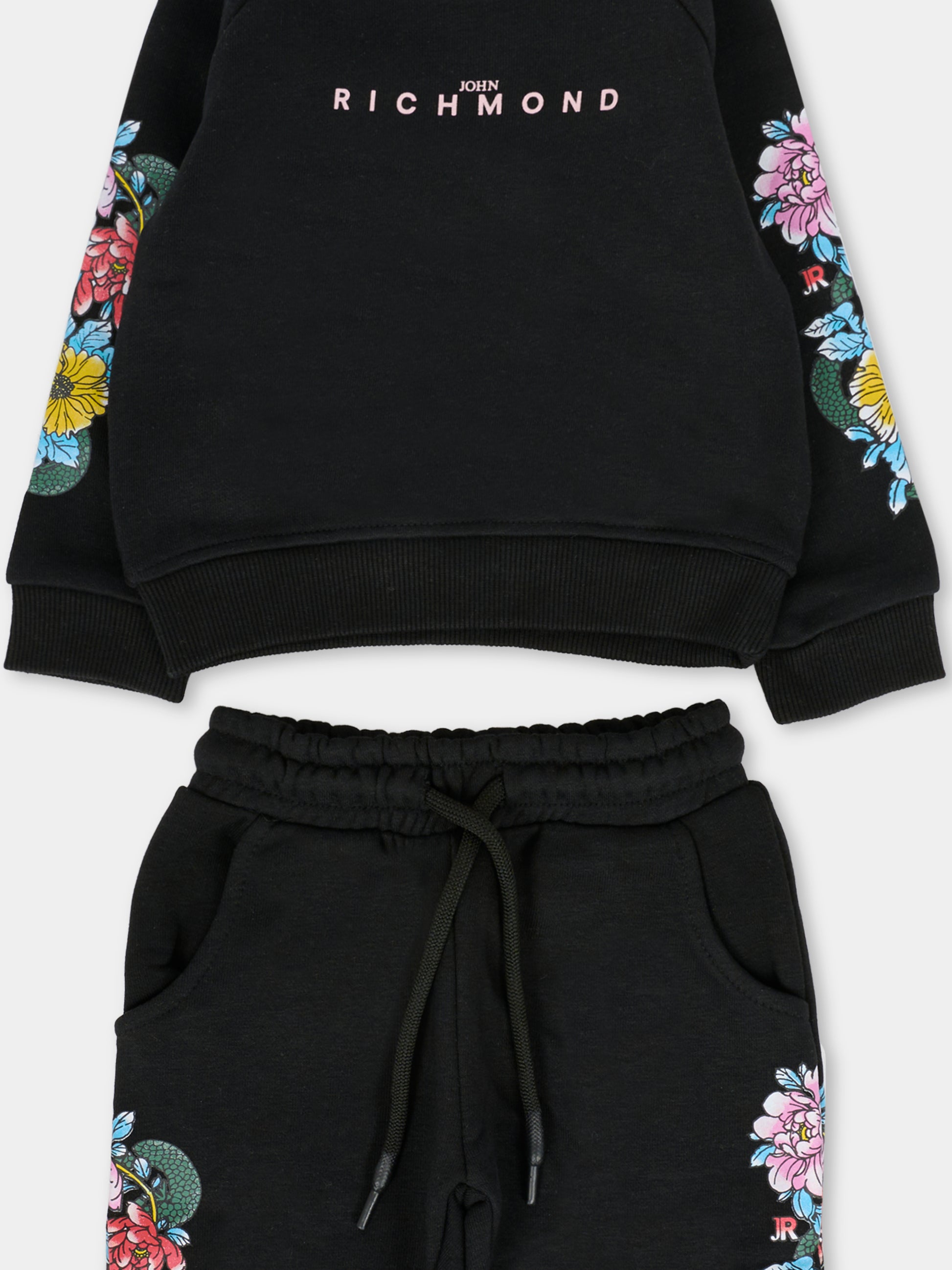 Completo nero per neonata con motivo floreale,Richmond,RIA25065CF BLACK