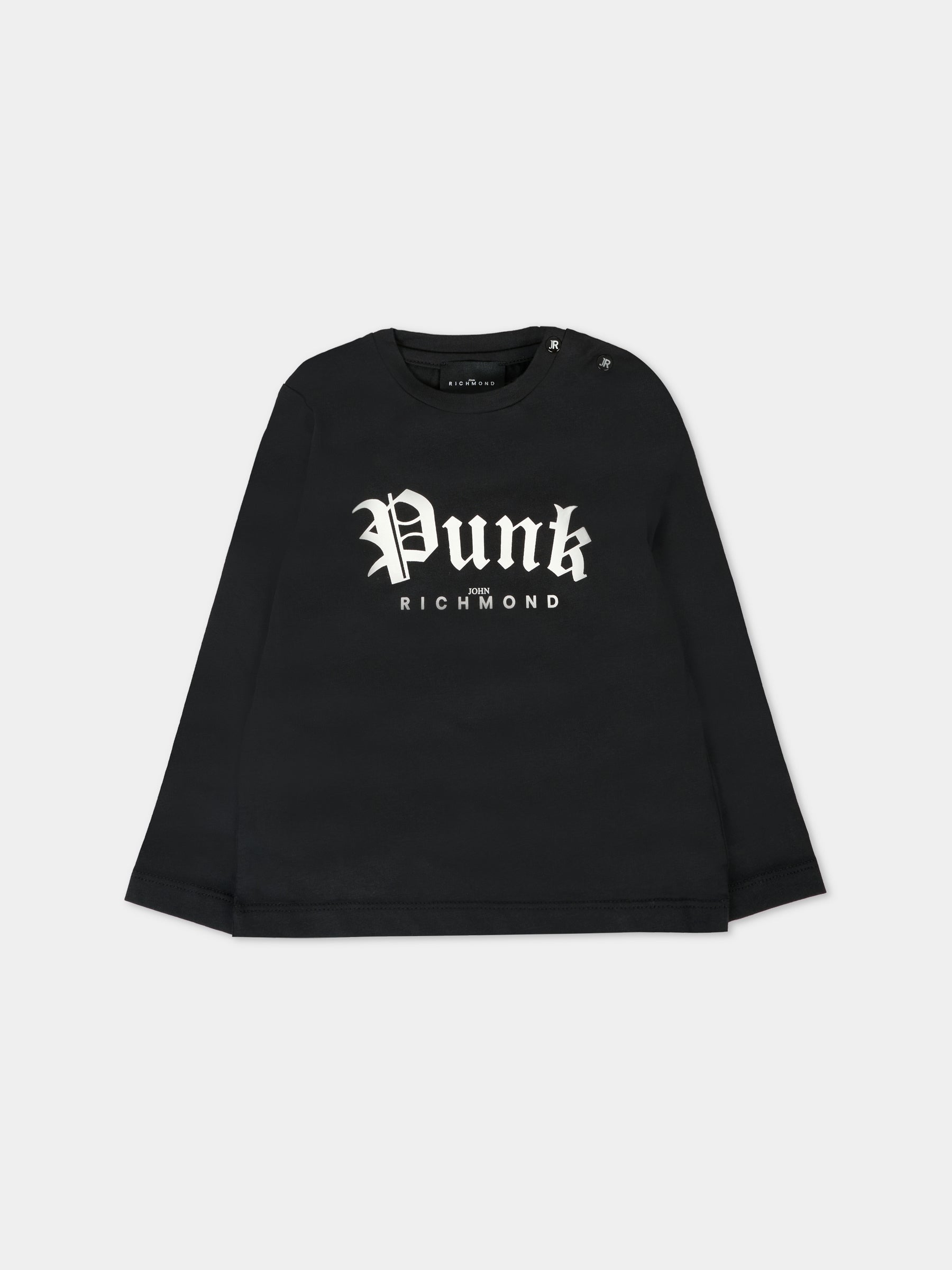 T-shirt nera per neonata con scritta e logo,Richmond,RIA25097TS BLACK