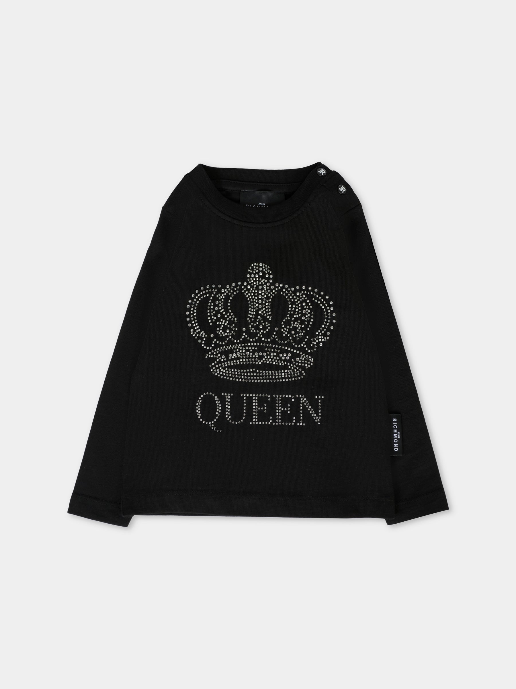 T-shirt nera per neonata con corona e logo,Richmond,RIA25114TS BLACK