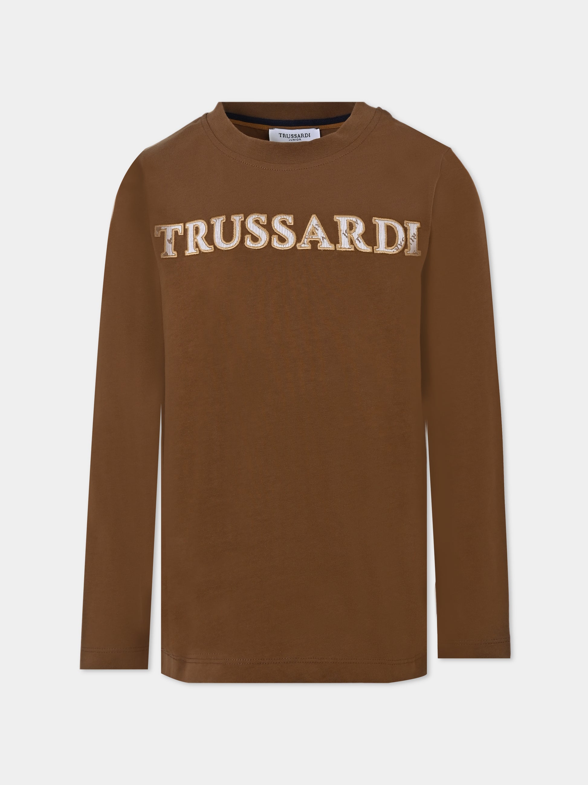 T-shirt marrone per bambino con logo,Trussardi Junior,TBA25044TS PINECONE