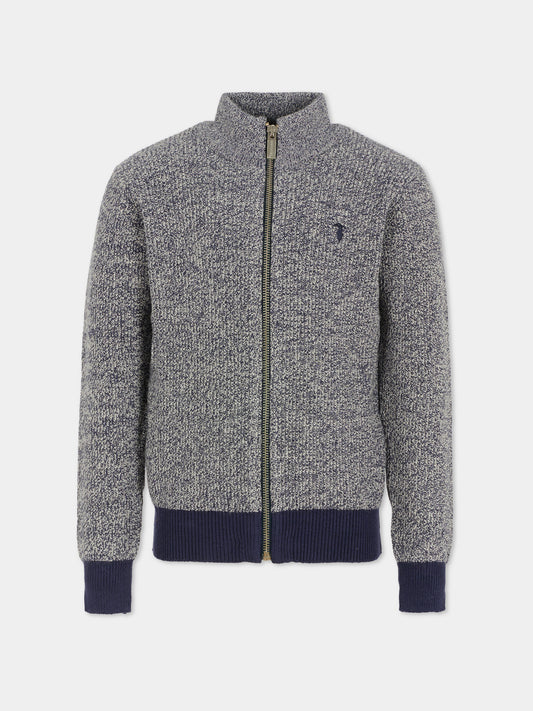 Cardigan blu per bambino con logo,Trussardi Junior,TBA25018CD PEACOAT