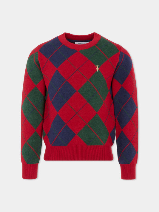 Maglione rosso per bambino con ricamo,Trussardi Junior,TBA25062MA EMBOLDENED