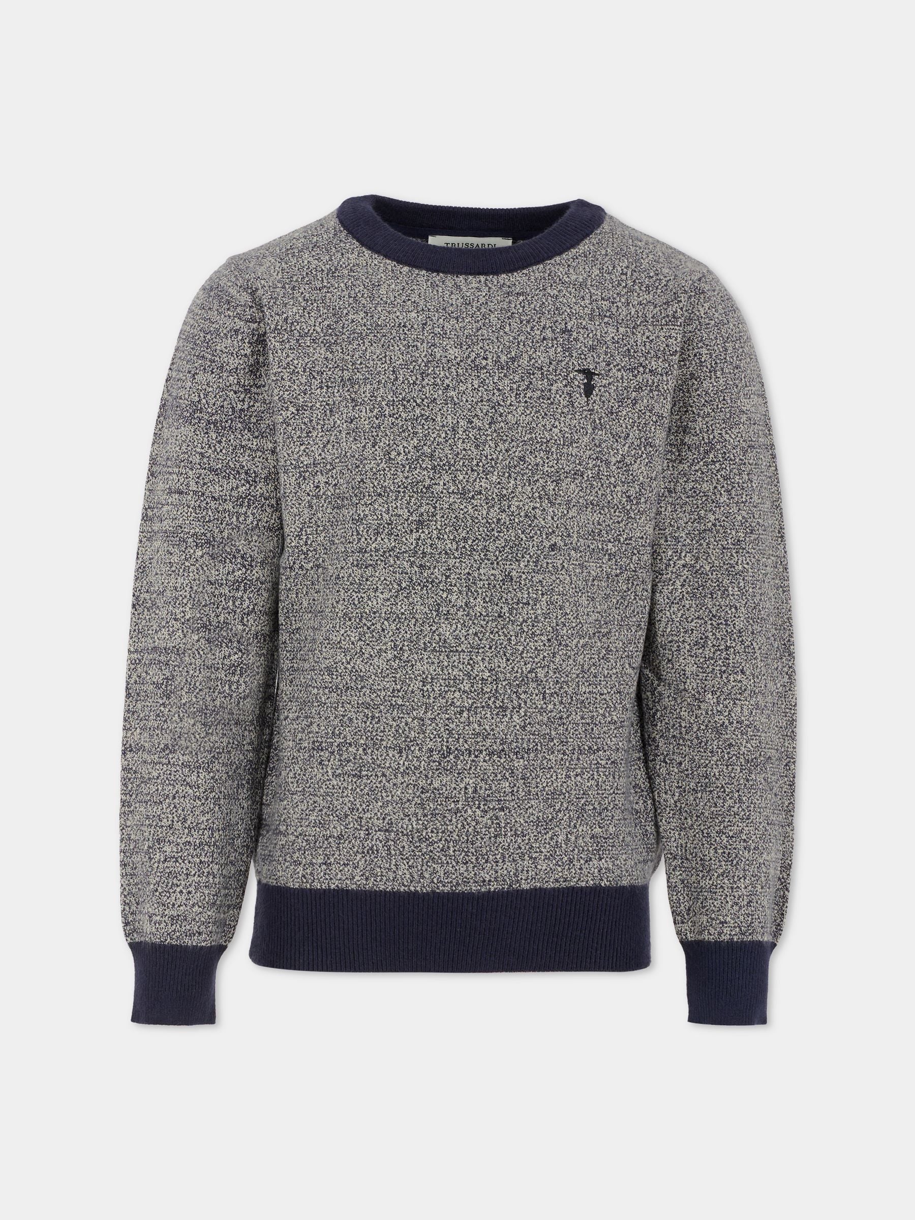 Maglione blu per bambino con logo ricamato,Trussardi Junior,TBA25112MA PEACOAT