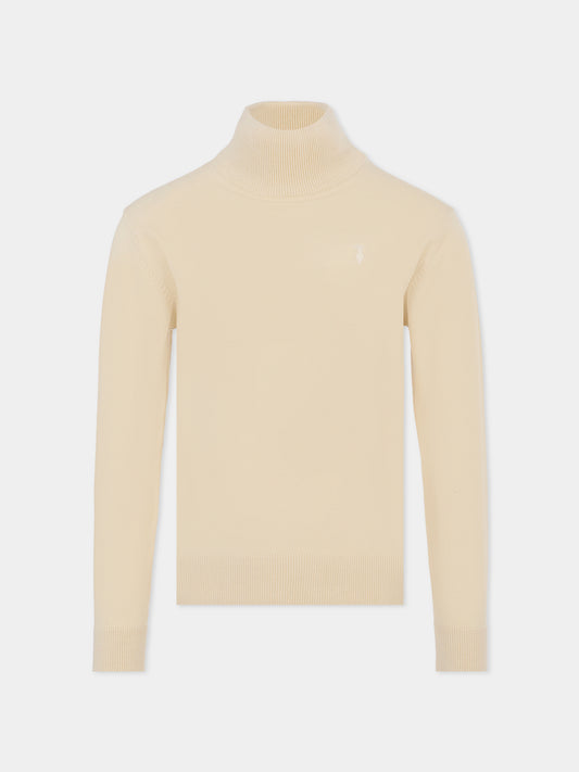 Dolcevita beige per bambino con logo,Trussardi Junior,TBA25032LU NEW ECRU