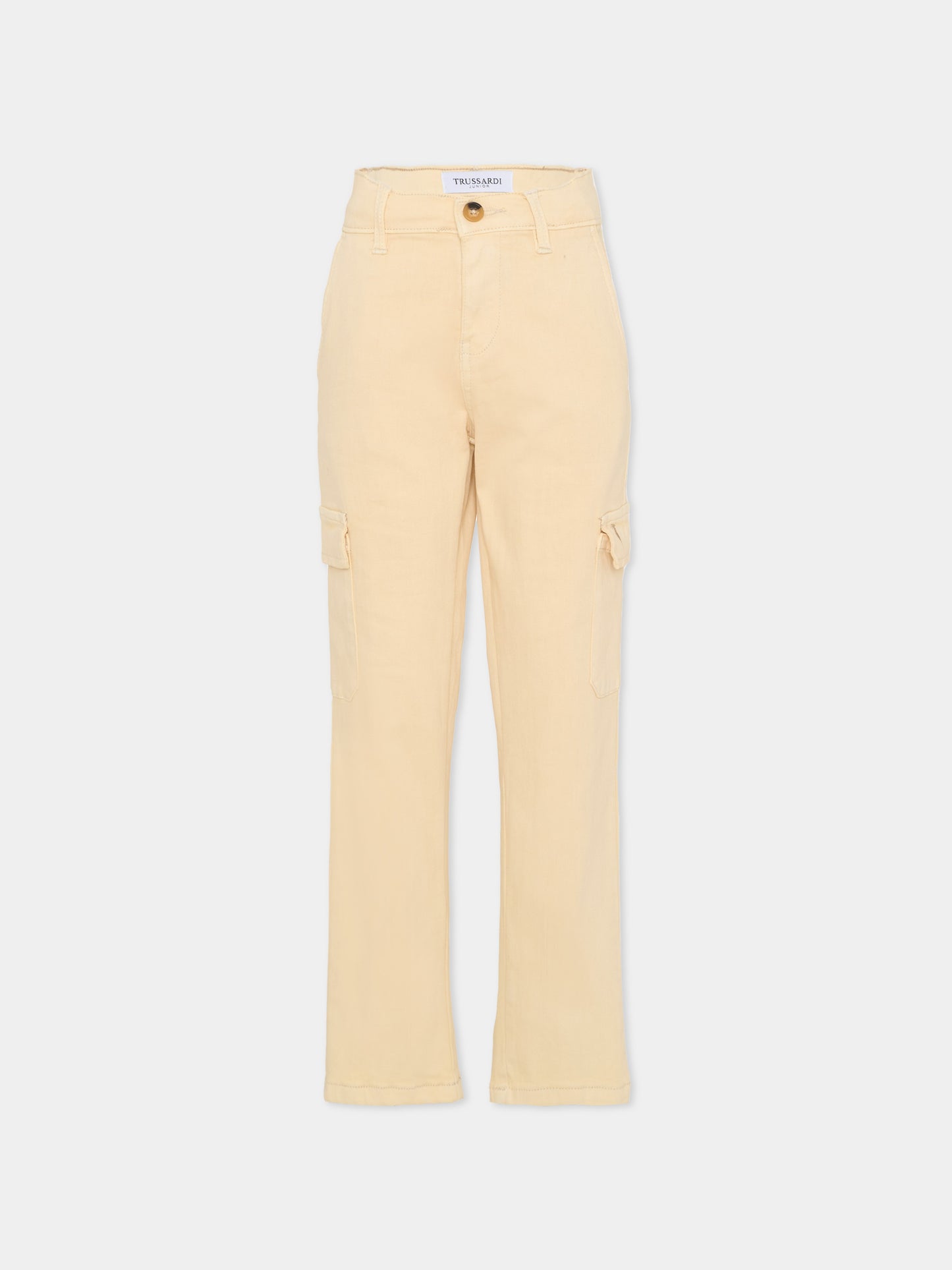 Pantaloni beige per bambino con logo ricamato,Trussardi Junior,TBA25035PA NEW ECRU