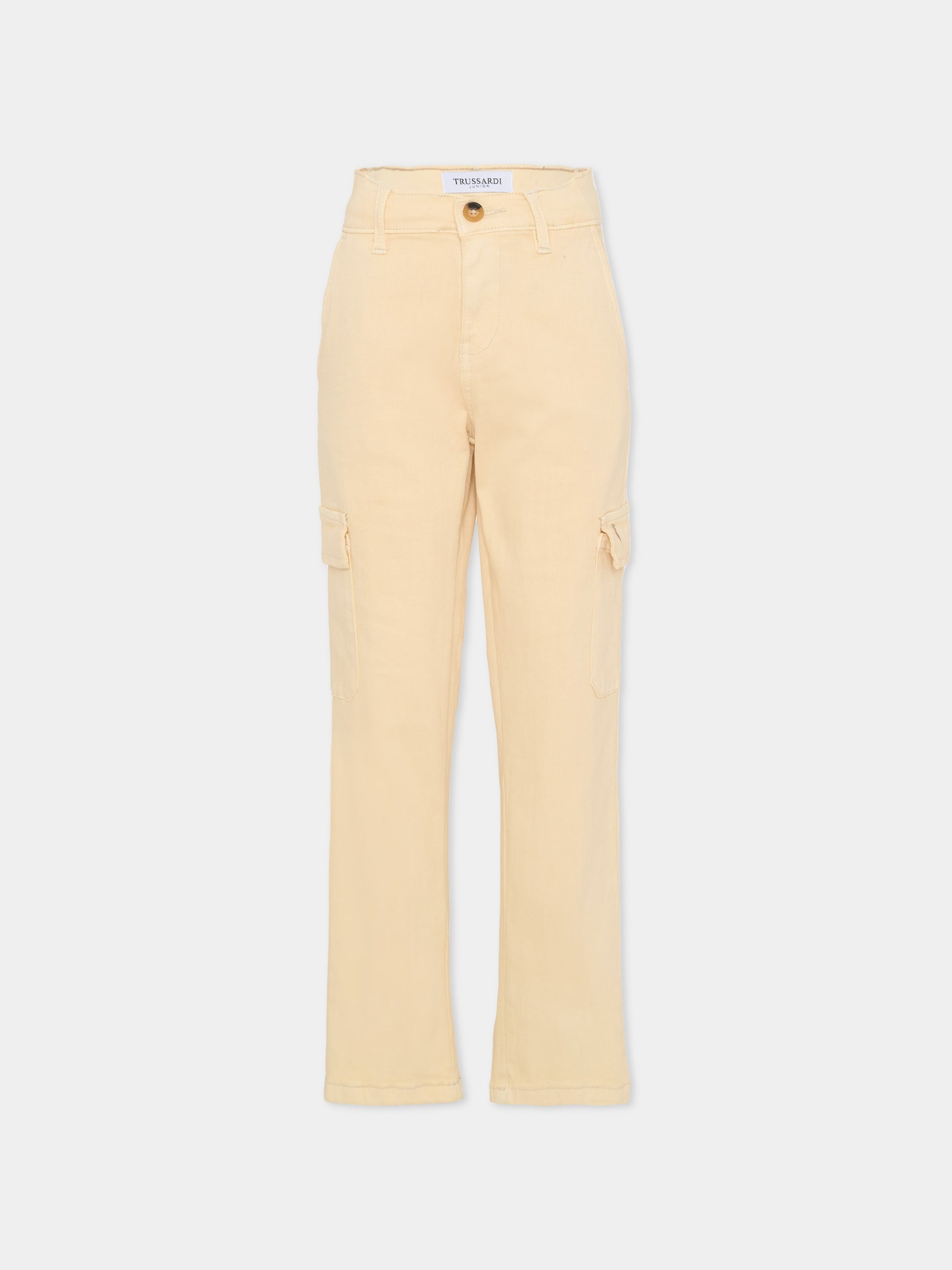 Pantaloni beige per bambino con logo ricamato,Trussardi Junior,TBA25035PA NEW ECRU