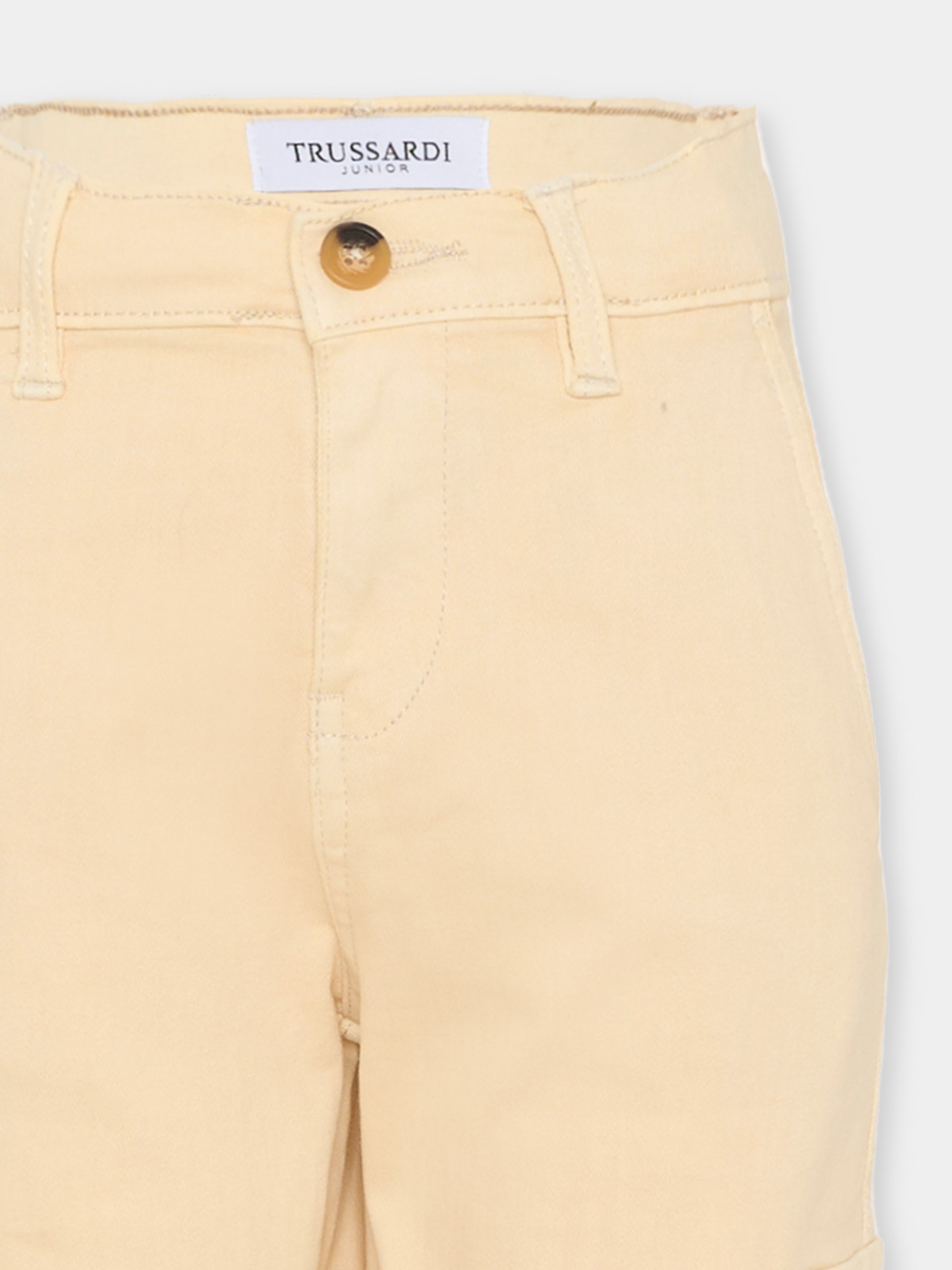 Pantaloni beige per bambino con logo ricamato,Trussardi Junior,TBA25035PA NEW ECRU