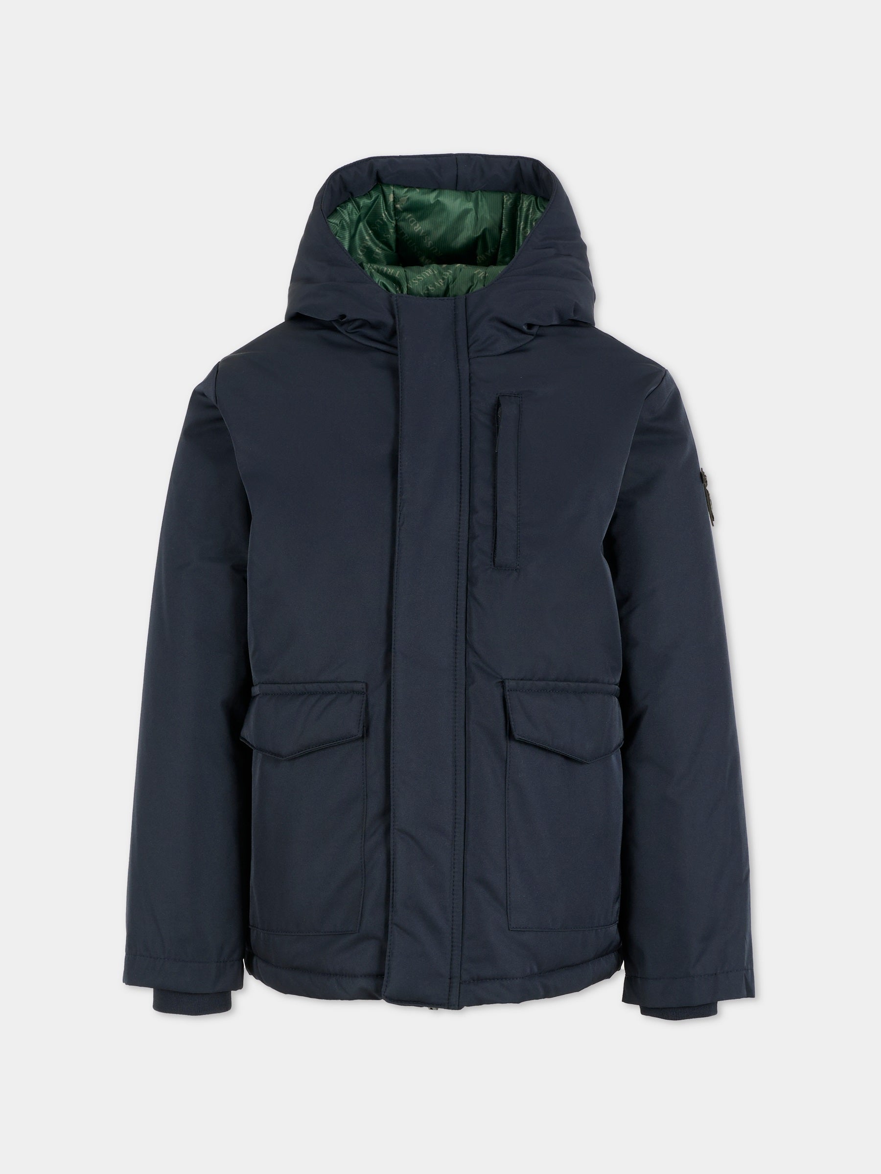 Giubbotto blu per bambino con logo,Trussardi Junior,TBA25094GB PEACOAT