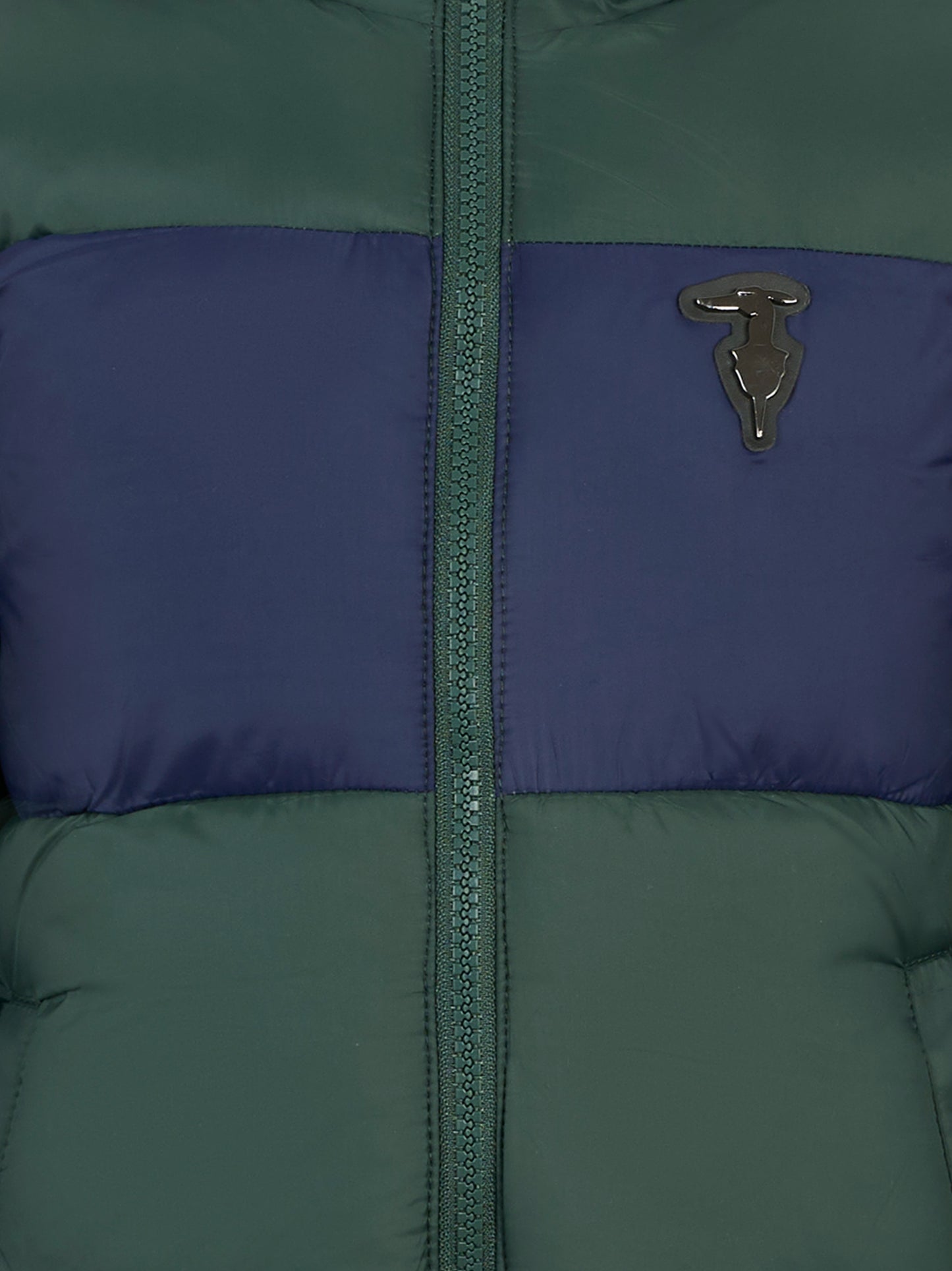 Green down jacket for boy with logo