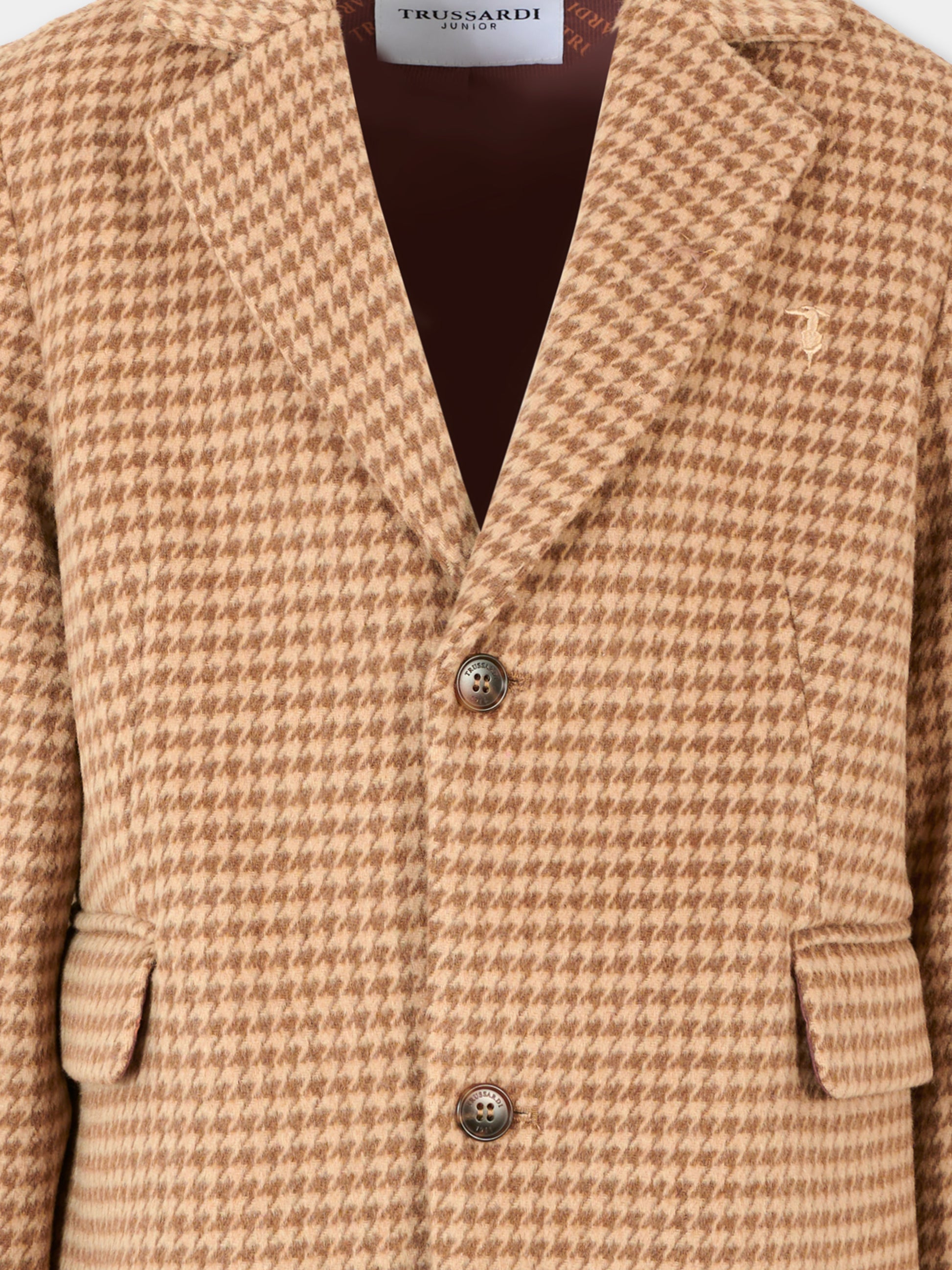 Cappotto marrone per bambino con logo ricamato,Trussardi Junior,TBA25119CP PINECONE