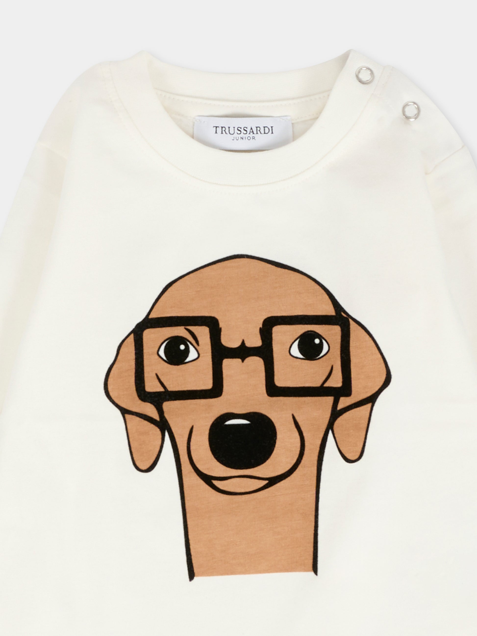 T-shirt avorio per neonato con cane,Trussardi Junior,TIA25073TS OFF-WHITE