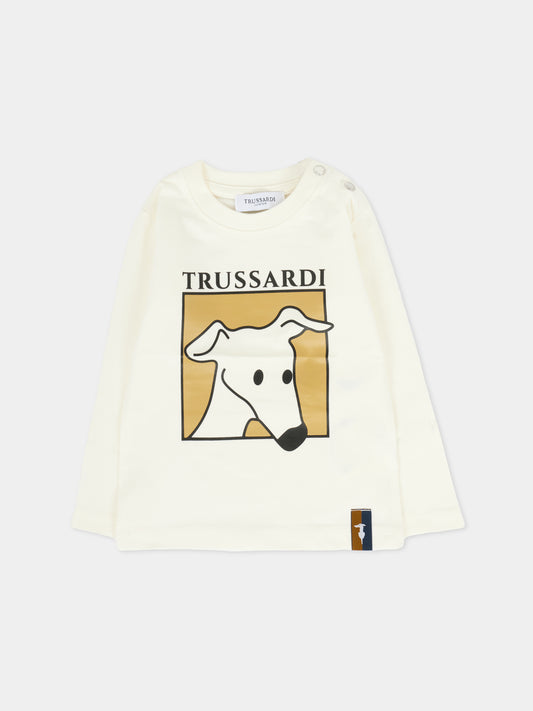 T-shirt avorio per neonato con cane,Trussardi Junior,TIA25085TS OFF-WHITE