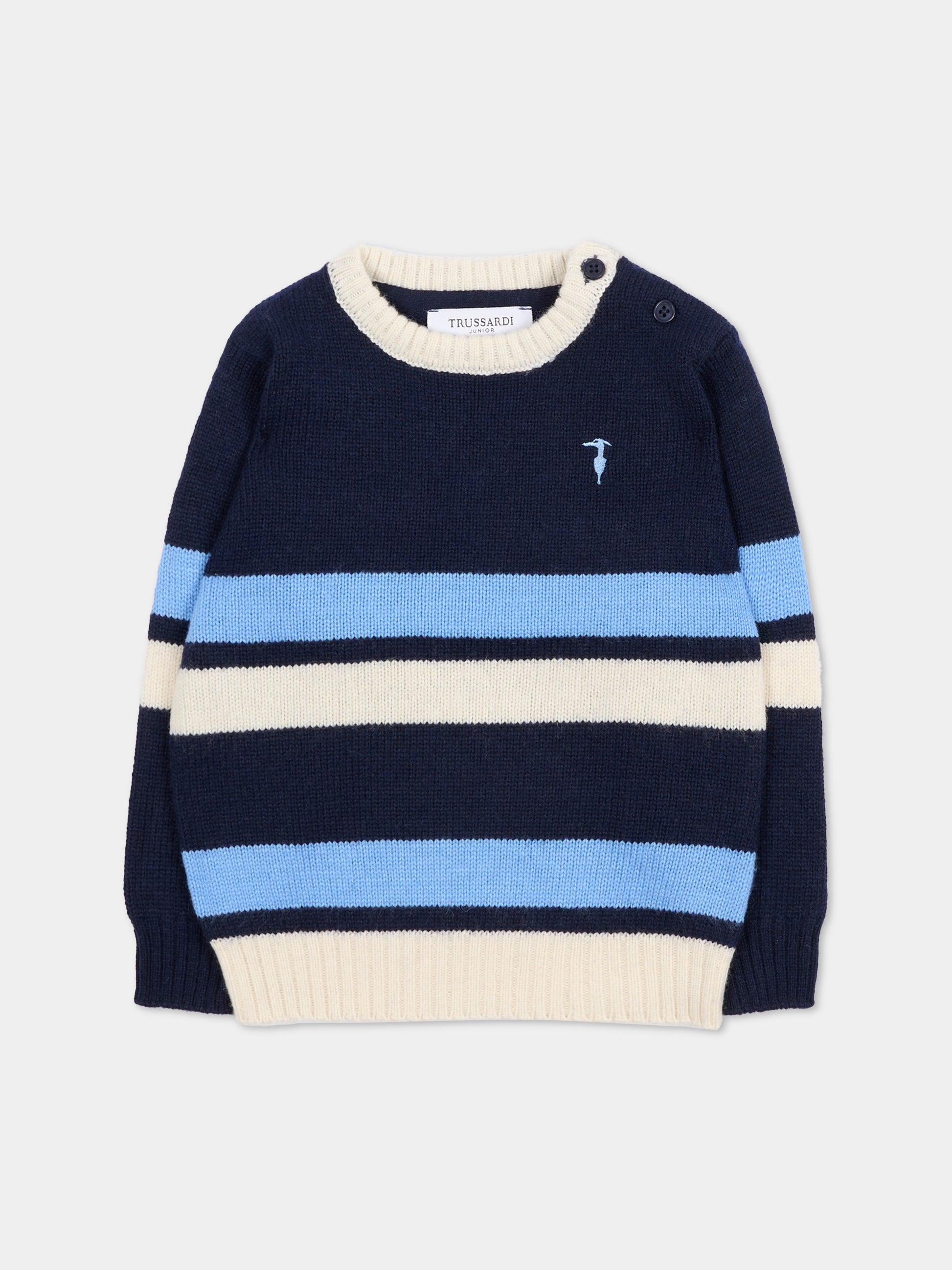 Maglione blu per neonato con logo celeste,Trussardi Junior,TIA25114MA PEACOAT