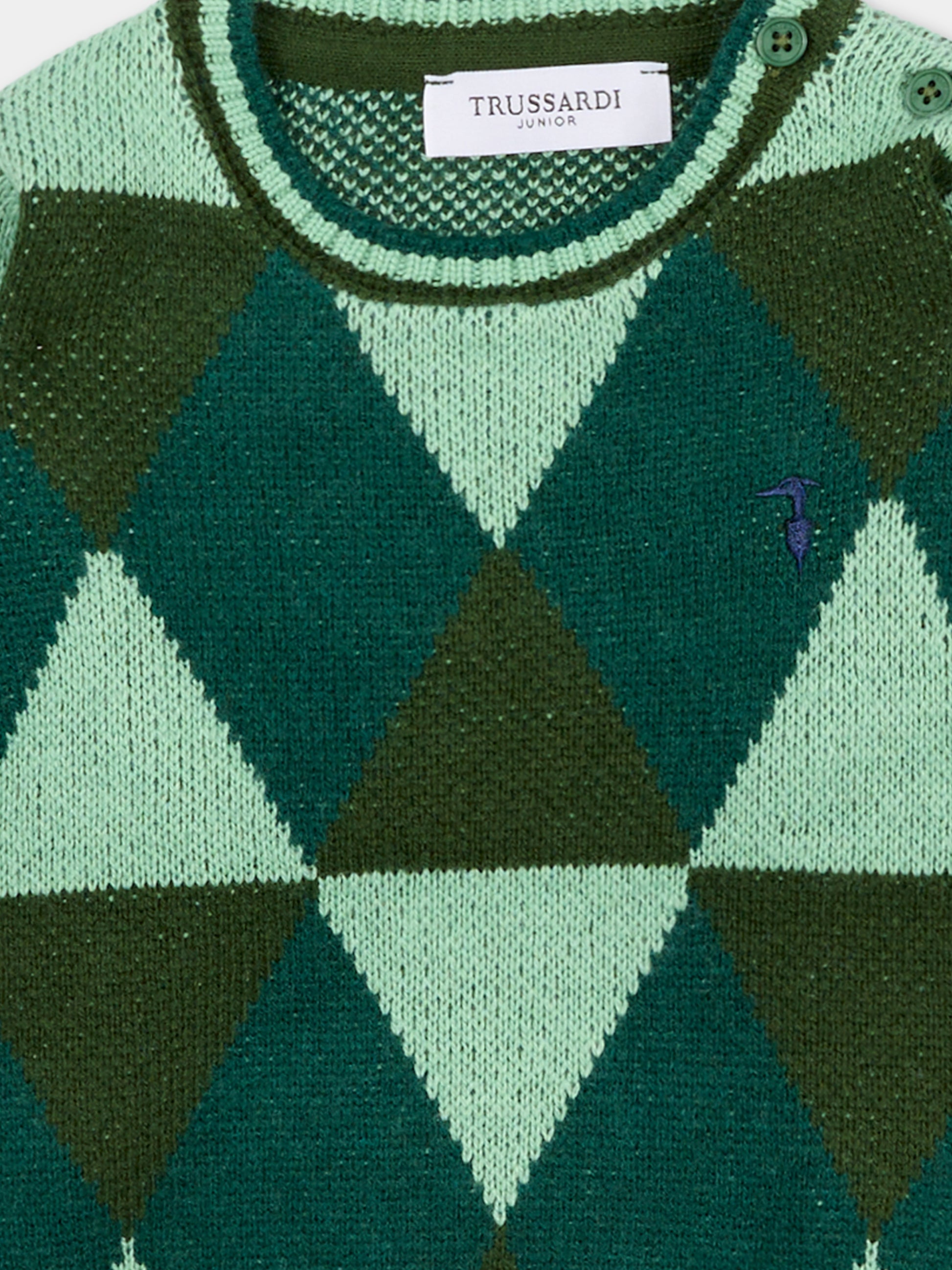 Maglione verde per neonato con logo,Trussardi Junior,TIA25120MA BASIL