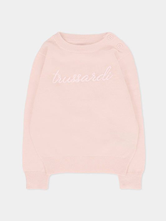 Maglione rosa per neonata con logo ricamato,Trussardi Junior,TIA25011MA ROSE SMOKE