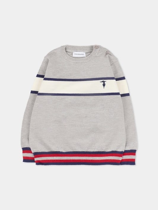 Maglione grigio per neonato con logo,Trussardi Junior,TIA25030MA GREY MEDIUM MELANGE