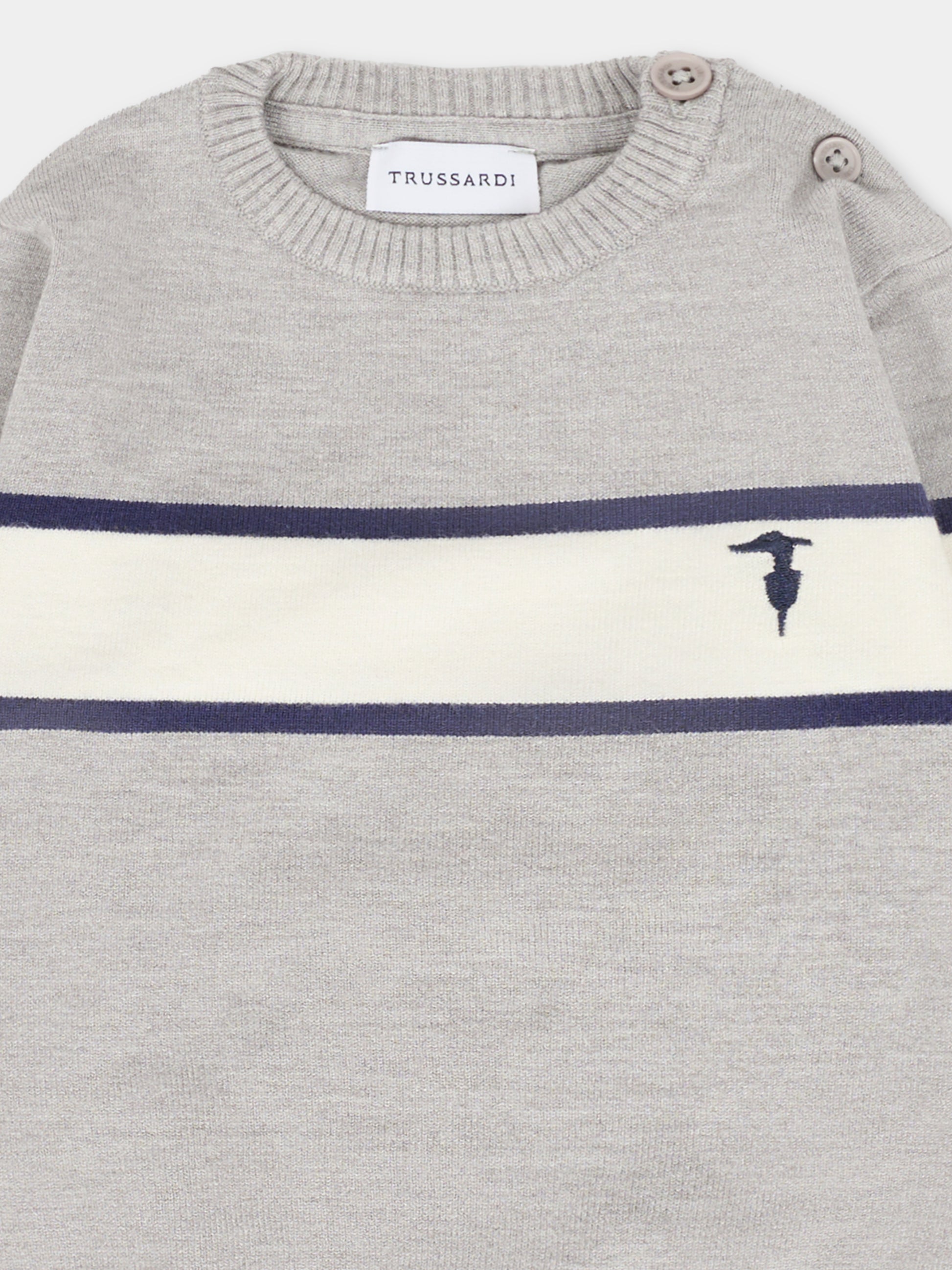 Maglione grigio per neonato con logo,Trussardi Junior,TIA25030MA GREY MEDIUM MELANGE