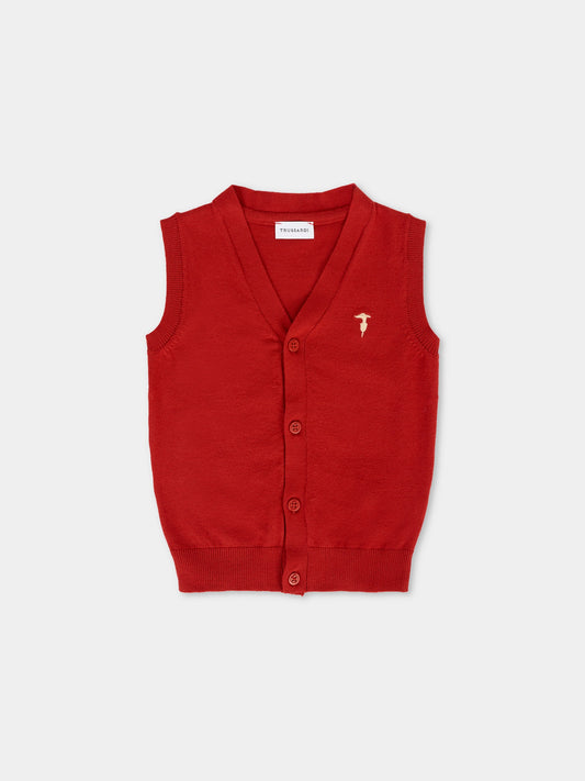 Gilet rosso per neonato con logo avorio,Trussardi Junior,TIA25027GL EMBOLDENED