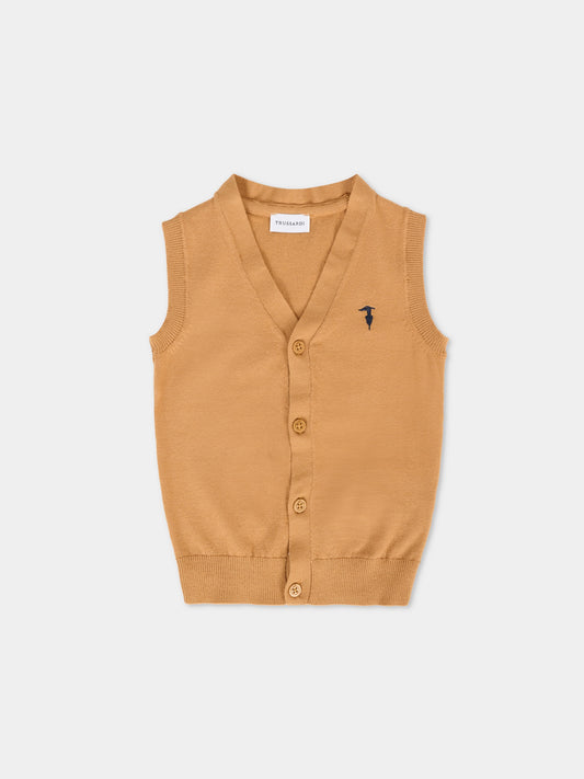 Gilet beige per neonato con logo blu,Trussardi Junior,TIA25027GL APPLE CINNAMON