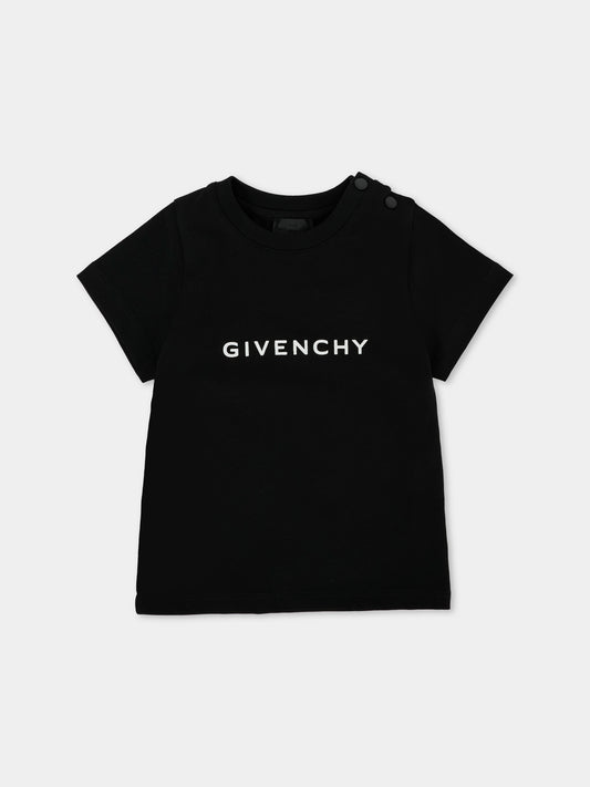 T-shirt nera per neonati con logo,Givenchy Kids,H30887 09B