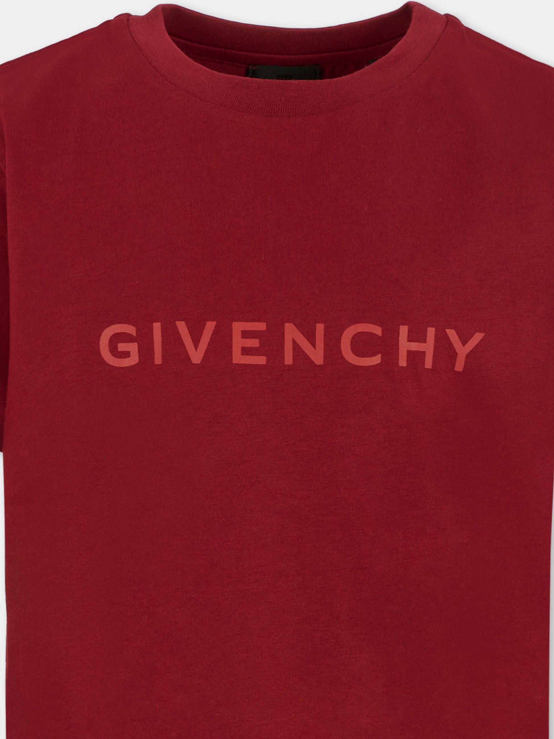 T-shirt bordeaux per bambini con logo,Givenchy Kids,H30952 95C