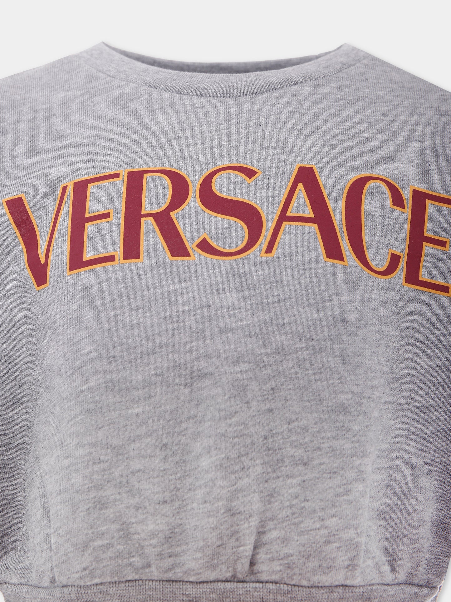 Felpa grigia con logo bordeaux per bambina,Versace,1020639 1A14889 6E780