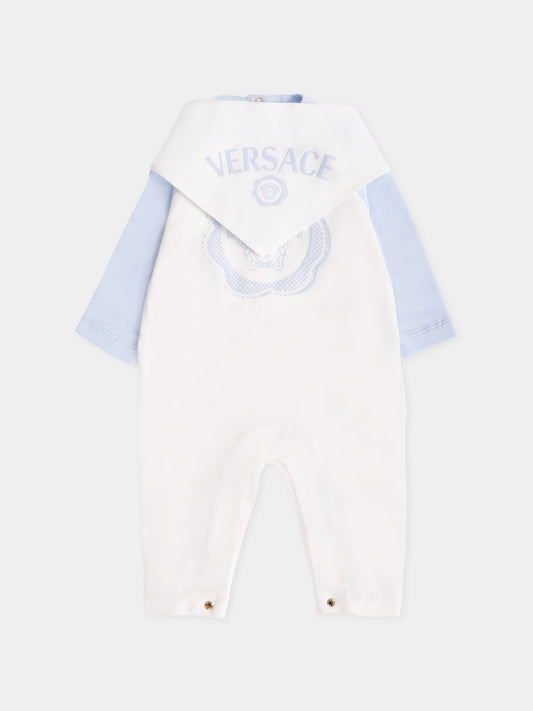 Set tutina avorio e celeste con Medusa per neonato,Versace,1020944 1A15224 2VH80