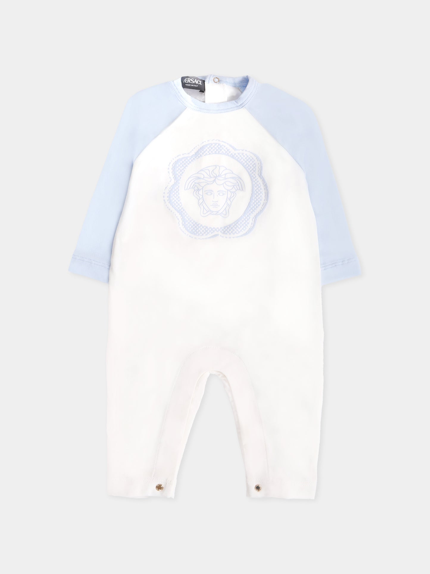 Set tutina avorio e celeste con Medusa per neonato,Versace,1020944 1A15224 2VH80