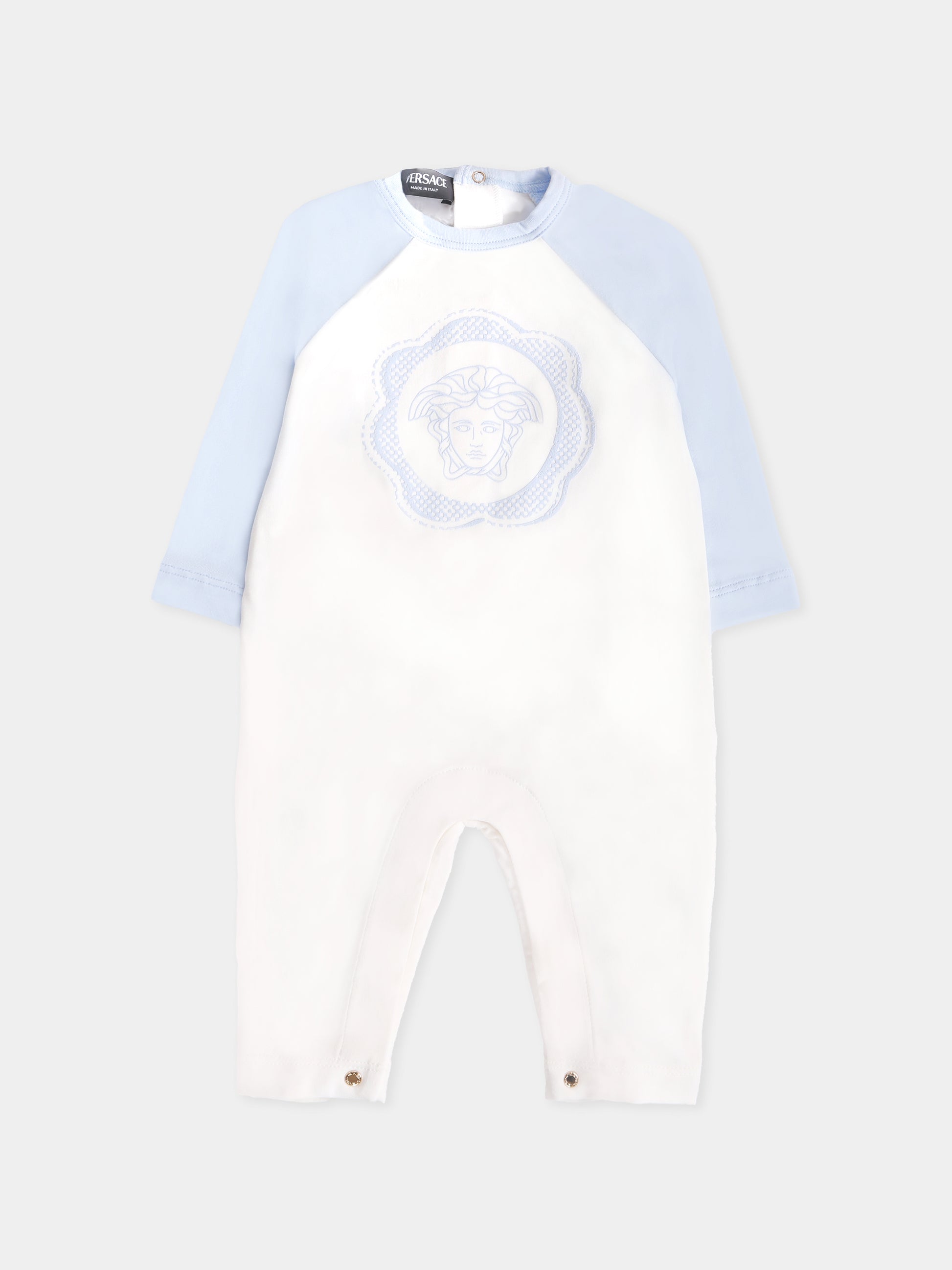 Set tutina avorio e celeste con Medusa per neonato,Versace,1020944 1A15224 2VH80