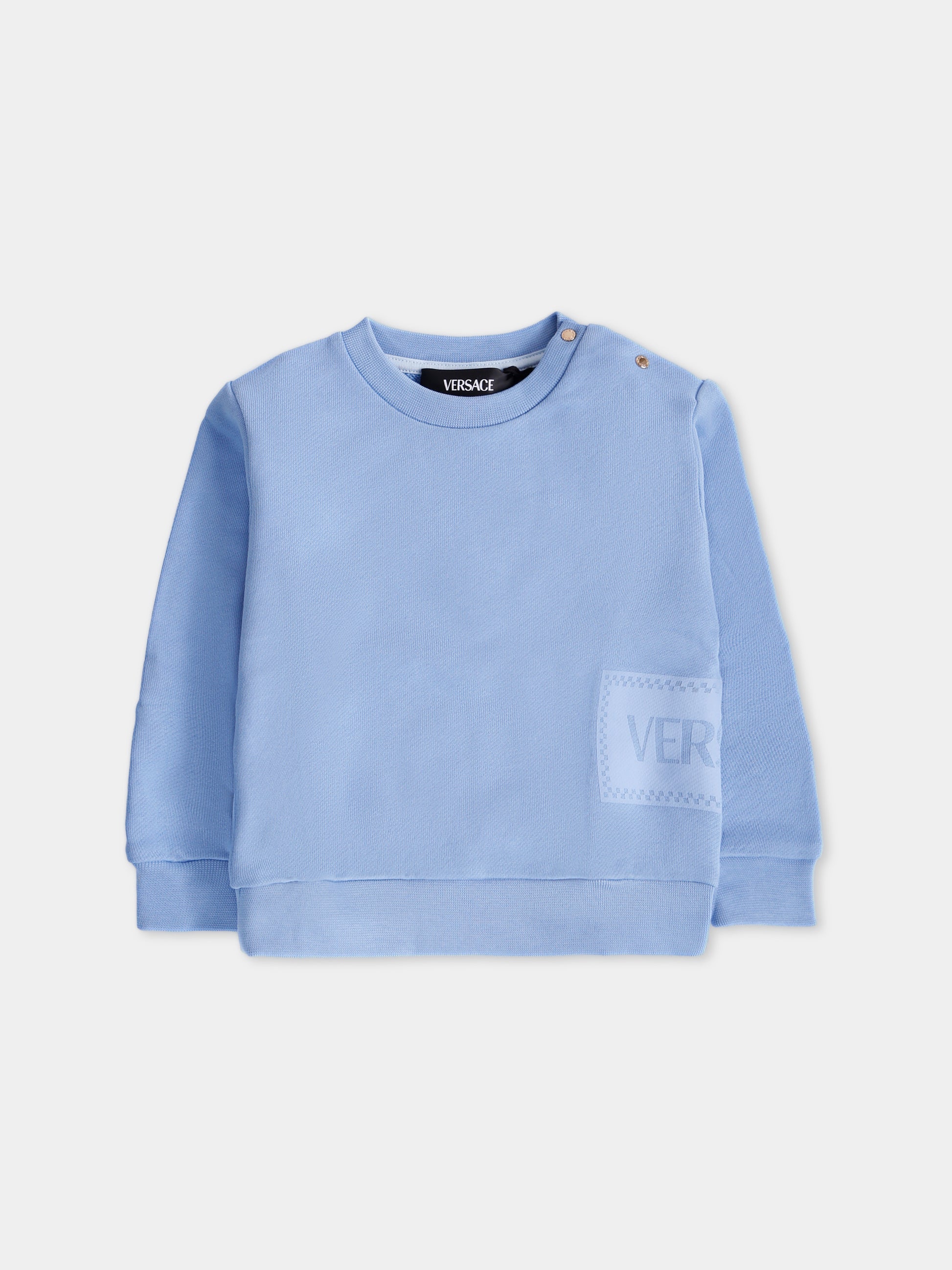 Felpa celeste con '90s vintage logo per neonato,Versace,1018577 1A13182 2V300