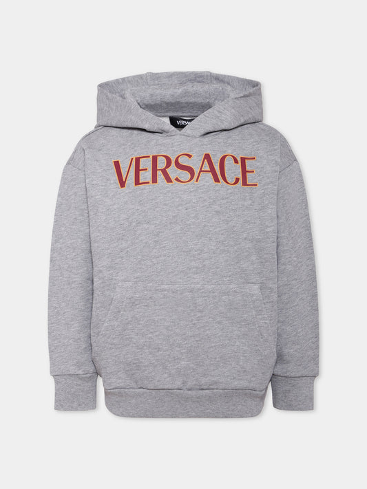 Felpa grigia per bambini con logo,Versace,1020644 1A14889 6E780