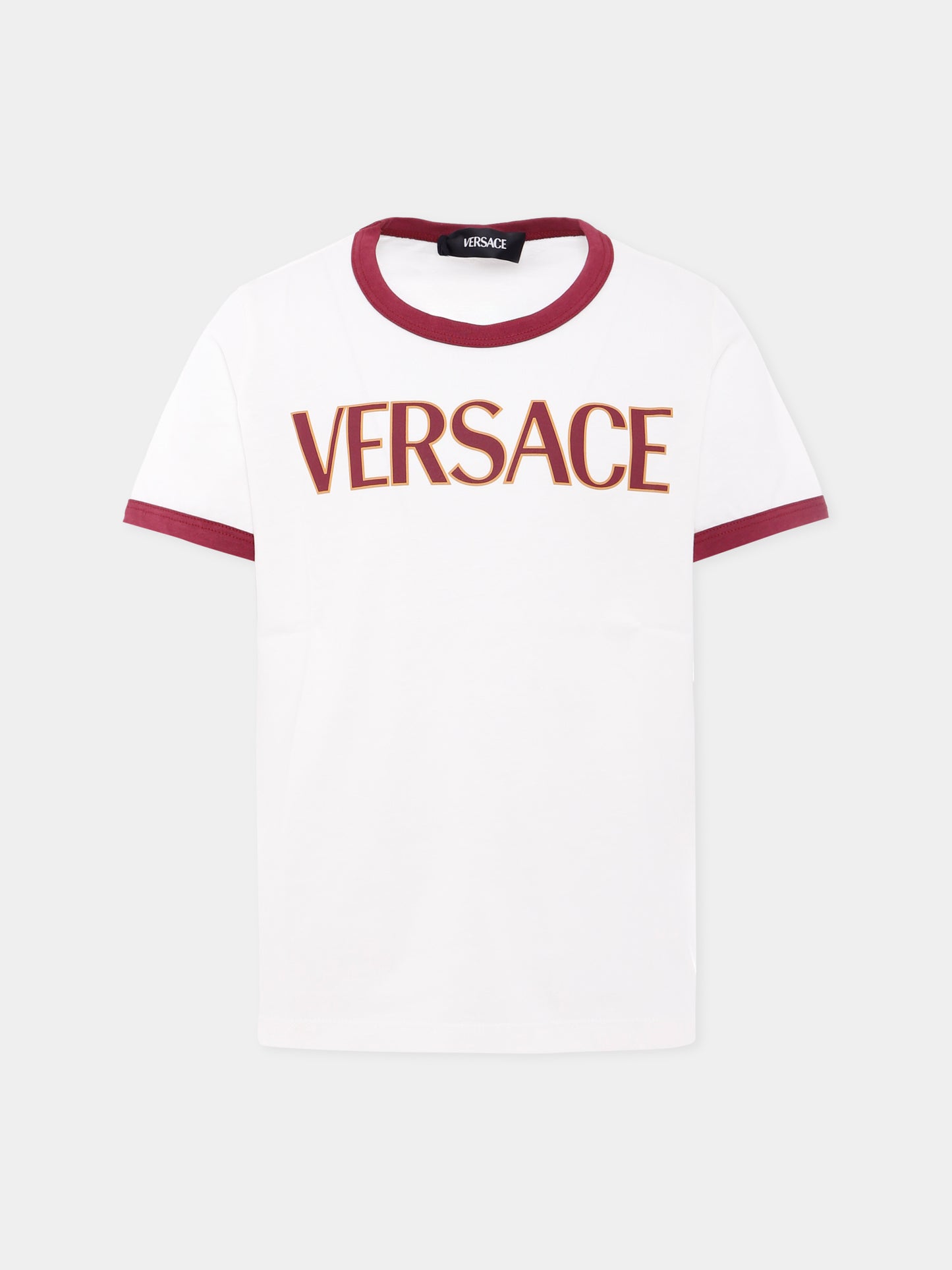 T-shirt avorio con logo bordeaux per bambini,Versace,1020651 1A14933 6WH20