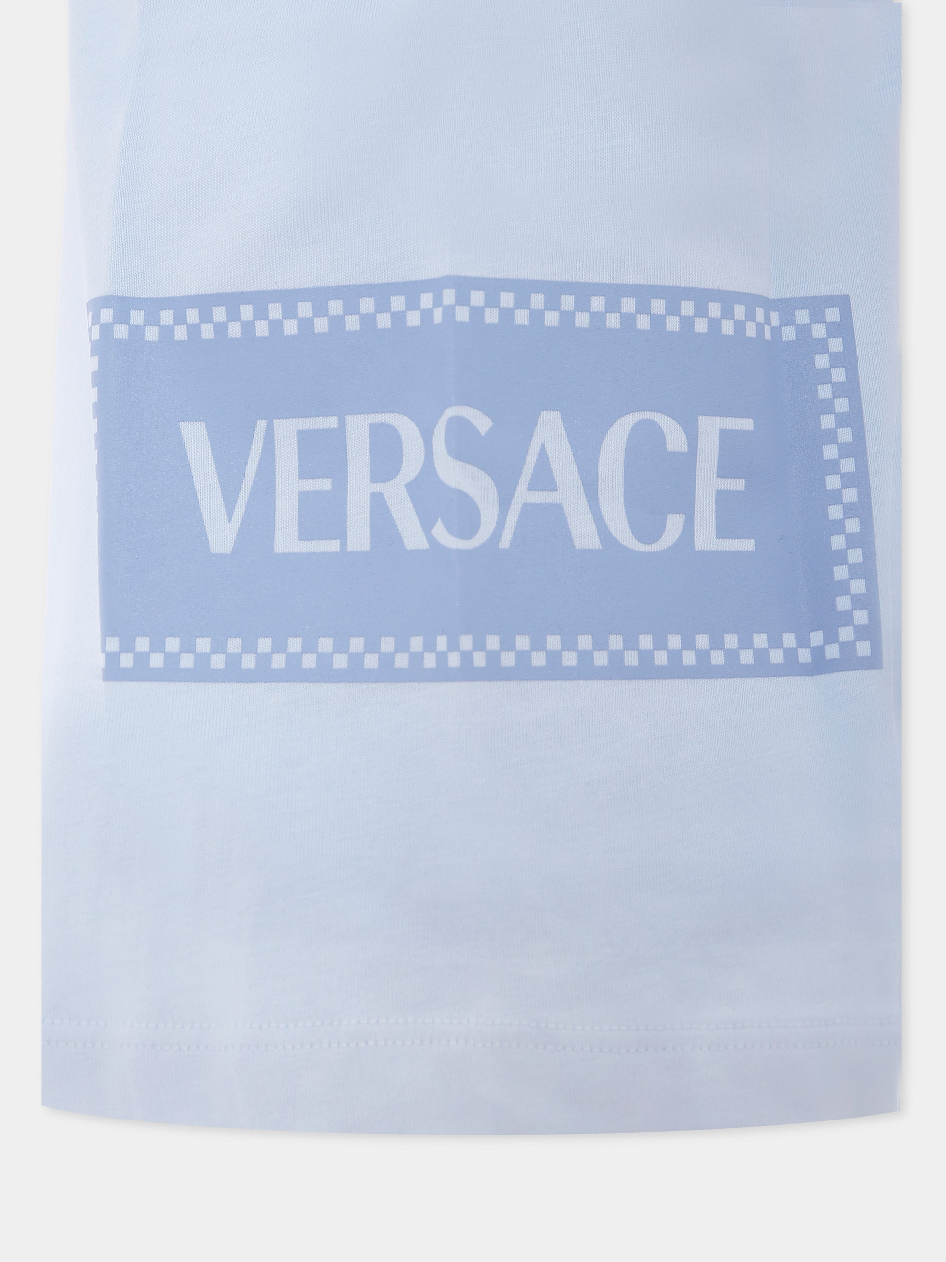 T-shirt celeste con '90s vintage logo per bambino,Versace,1018570 1A15441 2VK90