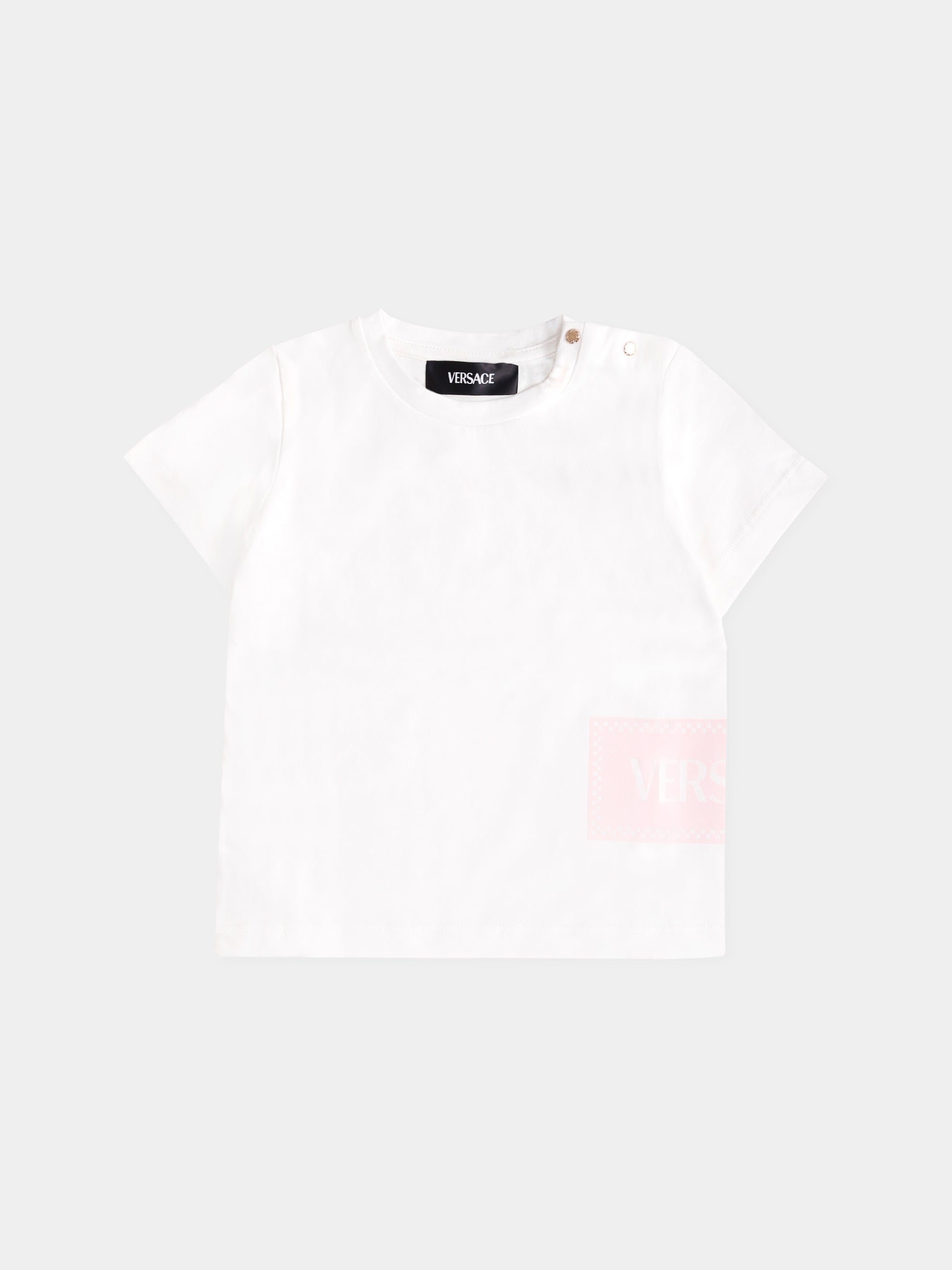 T-shirt bianca con '90s vintage logo per neonata,Versace,1018570 1A15441 2WL90