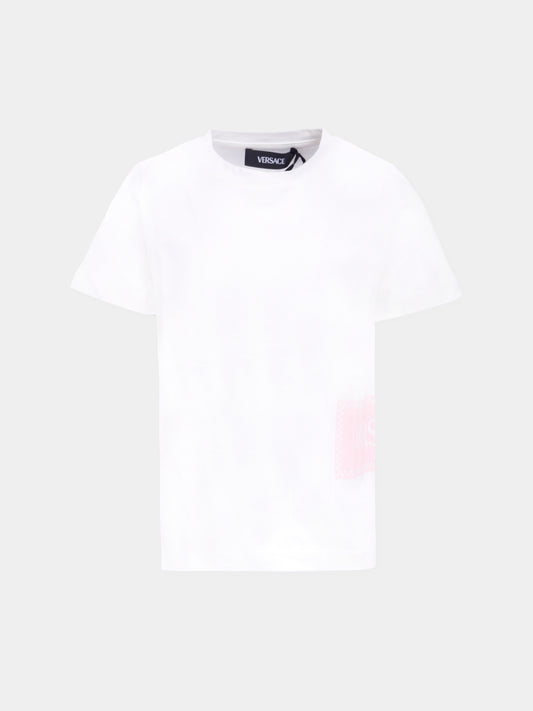 T-shirt bianca con '90s vintage logo per bambina,Versace,1018570 1A15441 2WL90