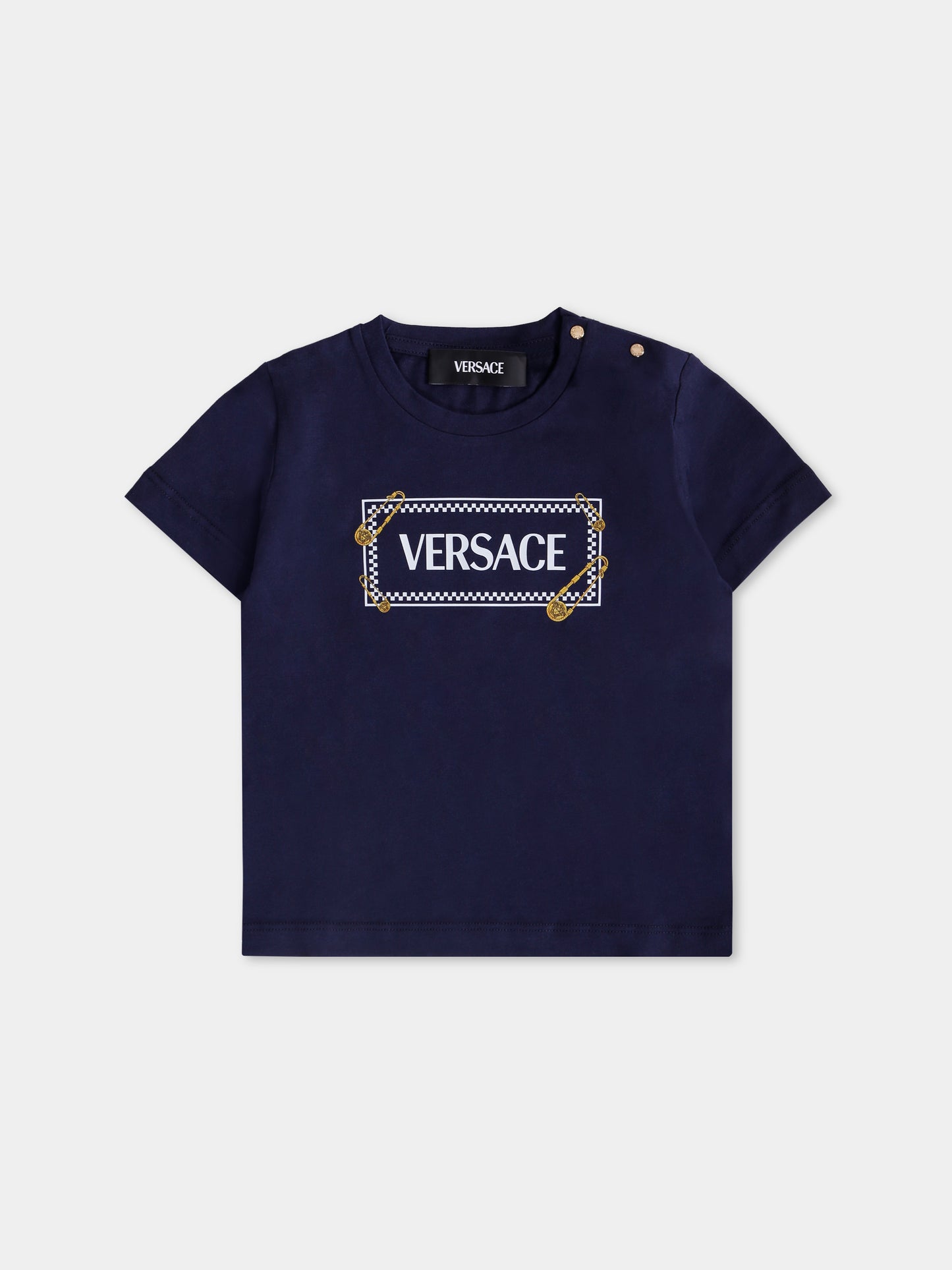 T-shirt nera con '90 vintage logo e spille per neonati,Versace,1018570 1A14910 2U2B0