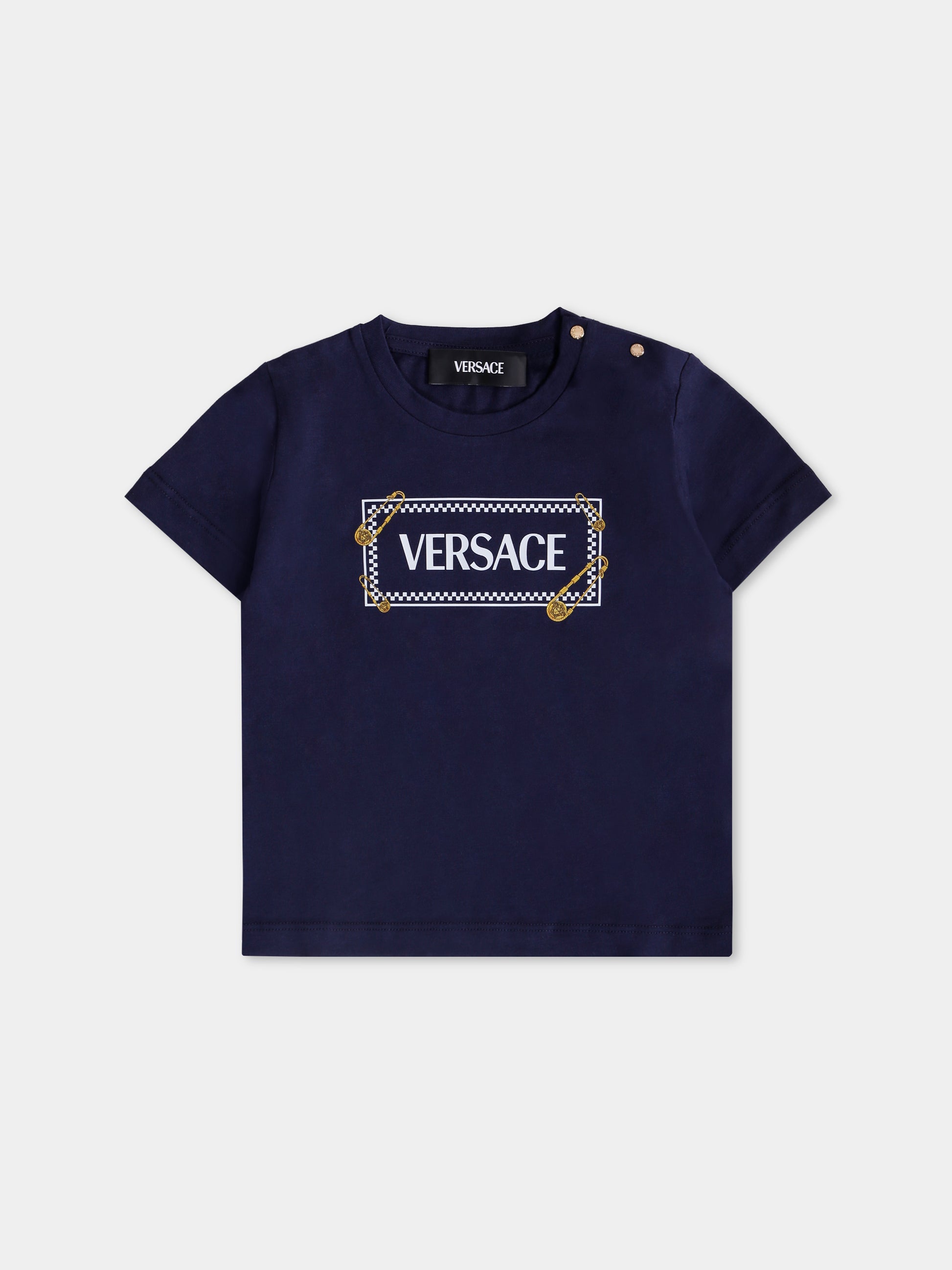 T-shirt nera con '90 vintage logo e spille per neonati,Versace,1018570 1A14910 2U2B0