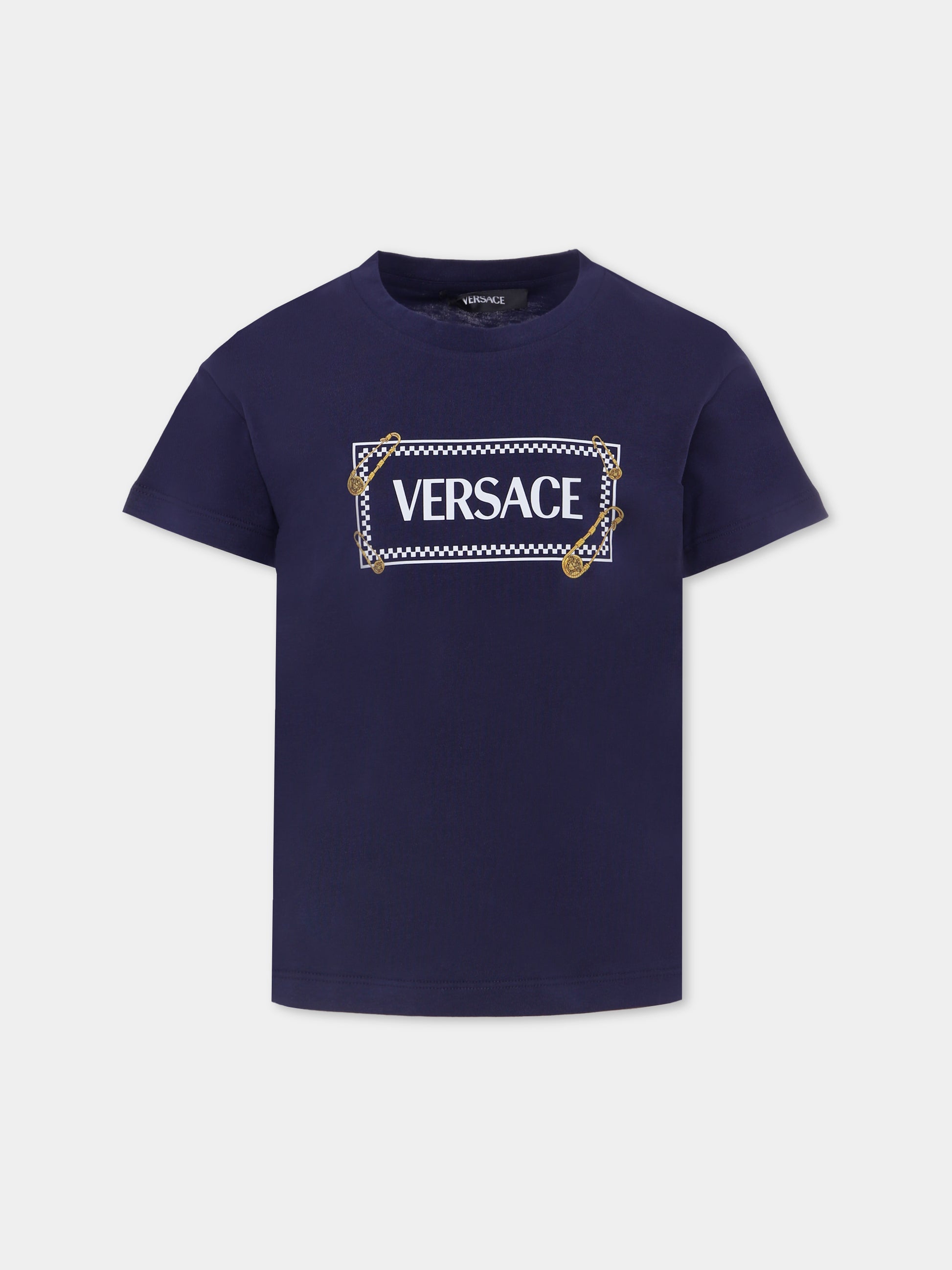 T-shirt nera con '90 vintage logo e spille per bambini,Versace,1018570 1A14910 2U2B0