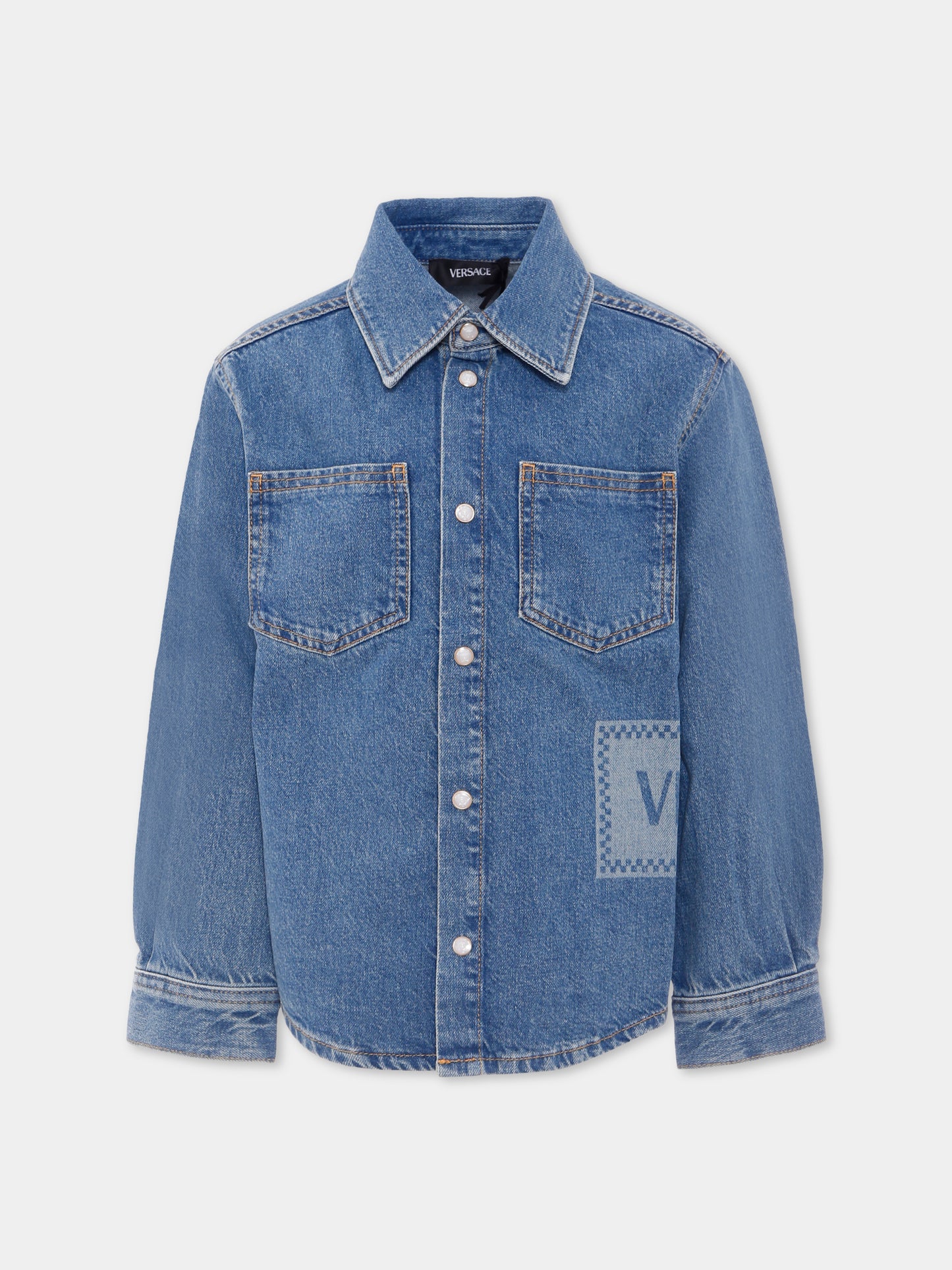 Camicia blu per bambino con logo Versace '90 vintage,Versace,1020672 1A14287 1D200
