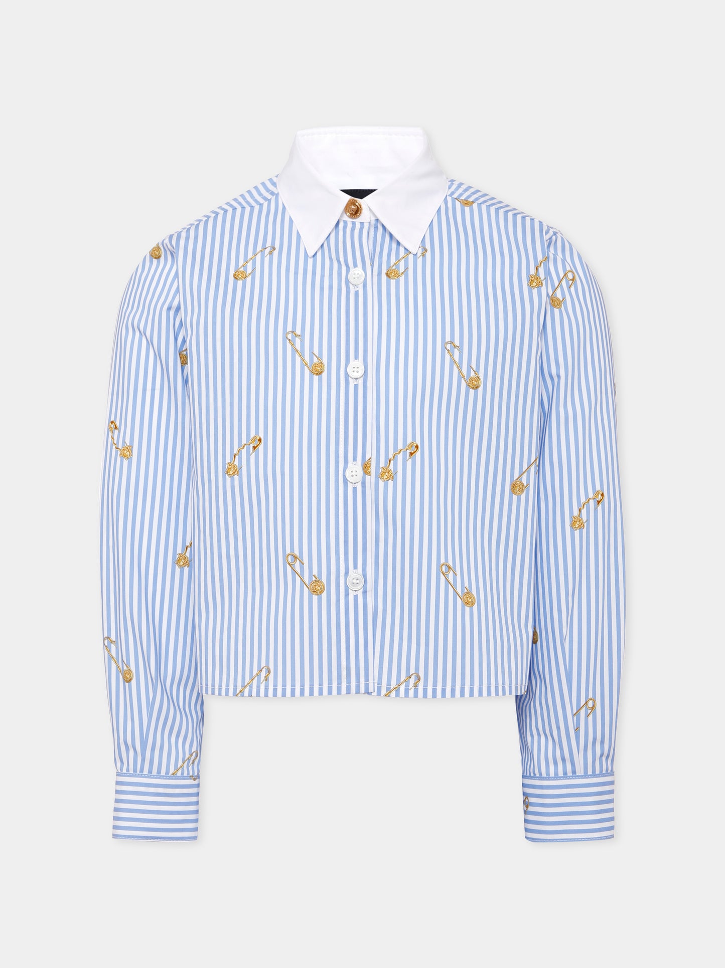 Camicia azzurra per bambina con spille,Versace,1020490 1A14823 2VK80