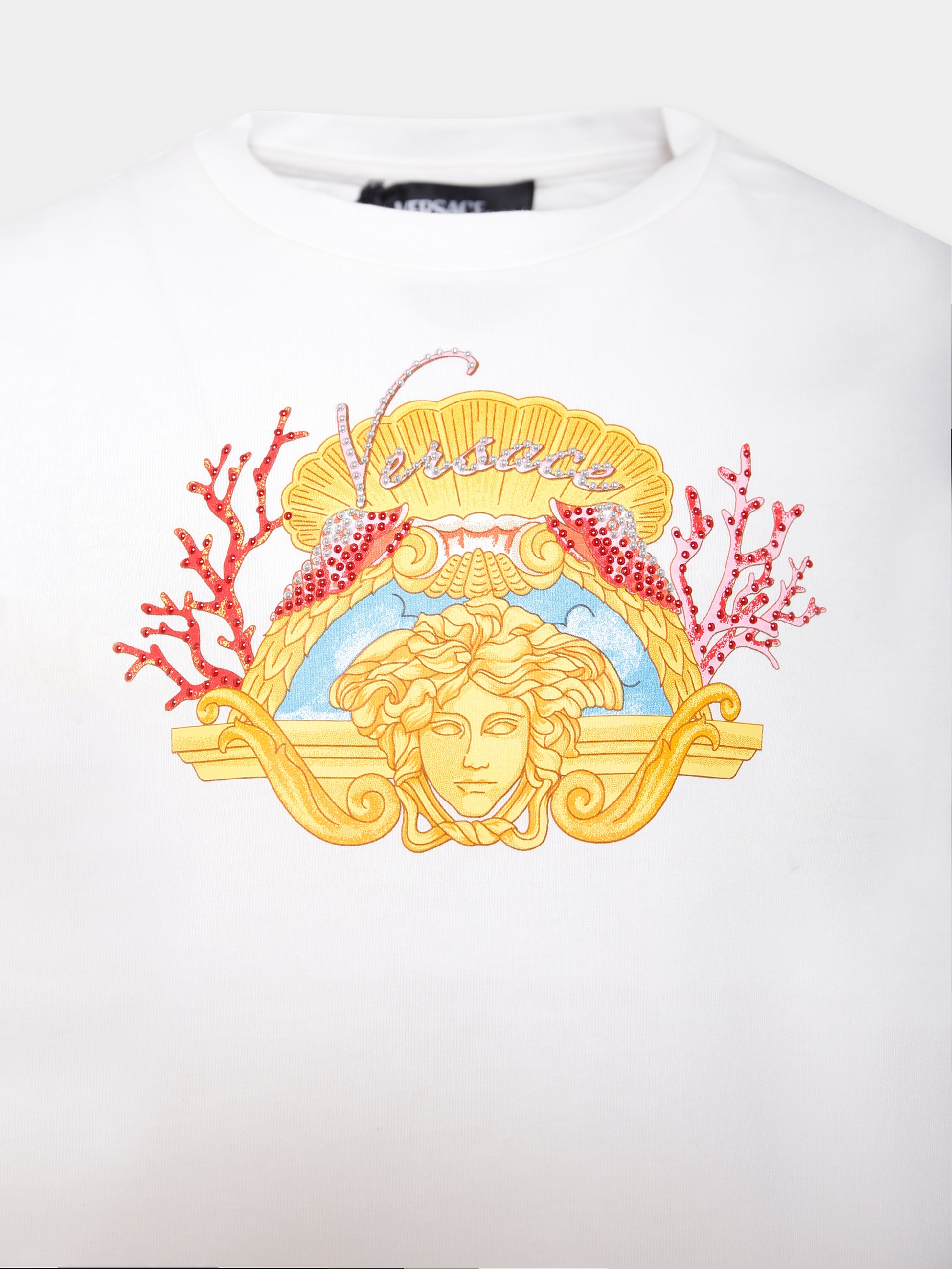 T-shirt bianca La Vacanza per bambina,Versace,1018181 1A15227 2W070