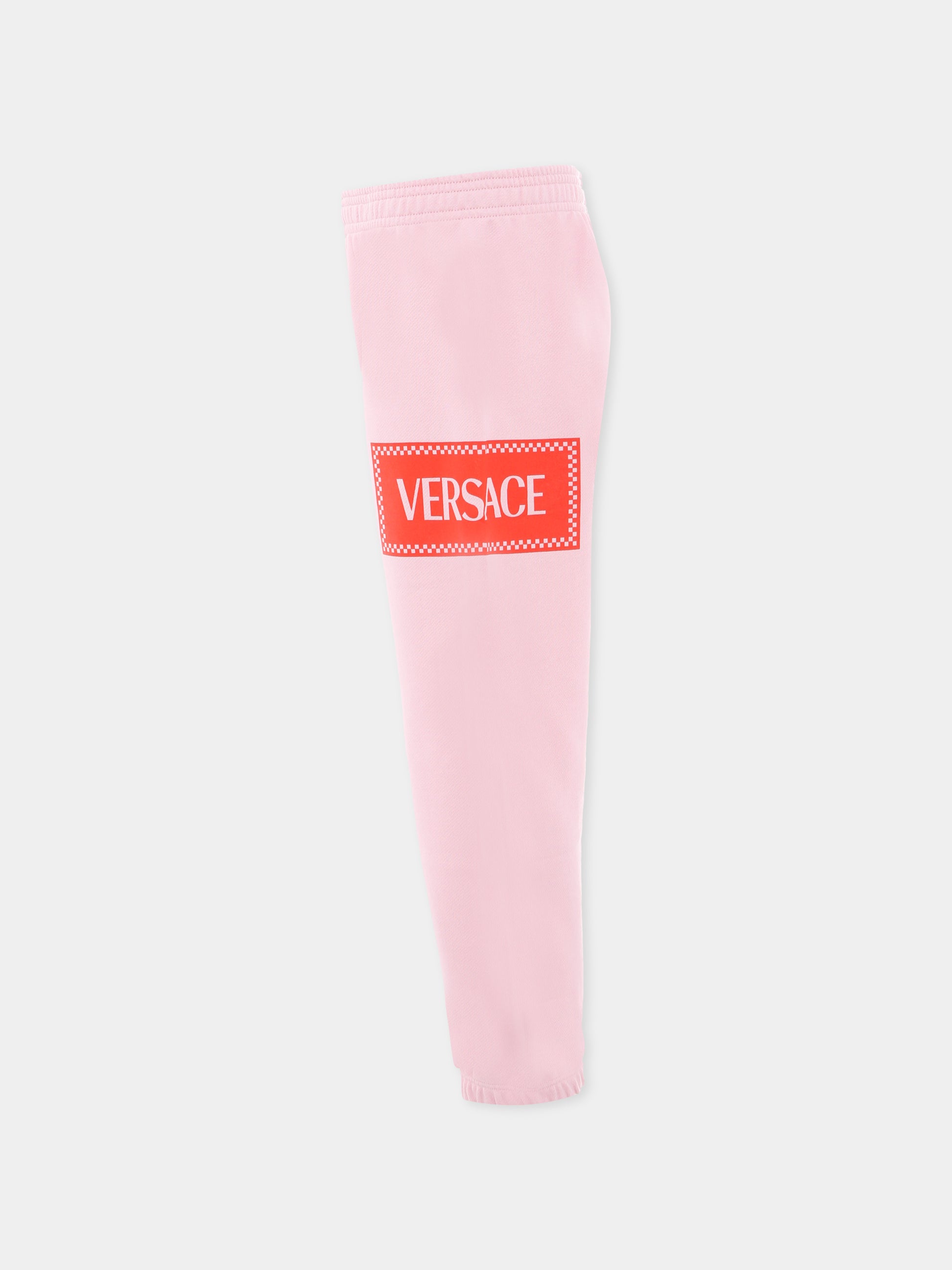 Pantaloni sportivi rosa con '90s vintage logo per bambina,Versace,1021069 1A13182 2PZ60