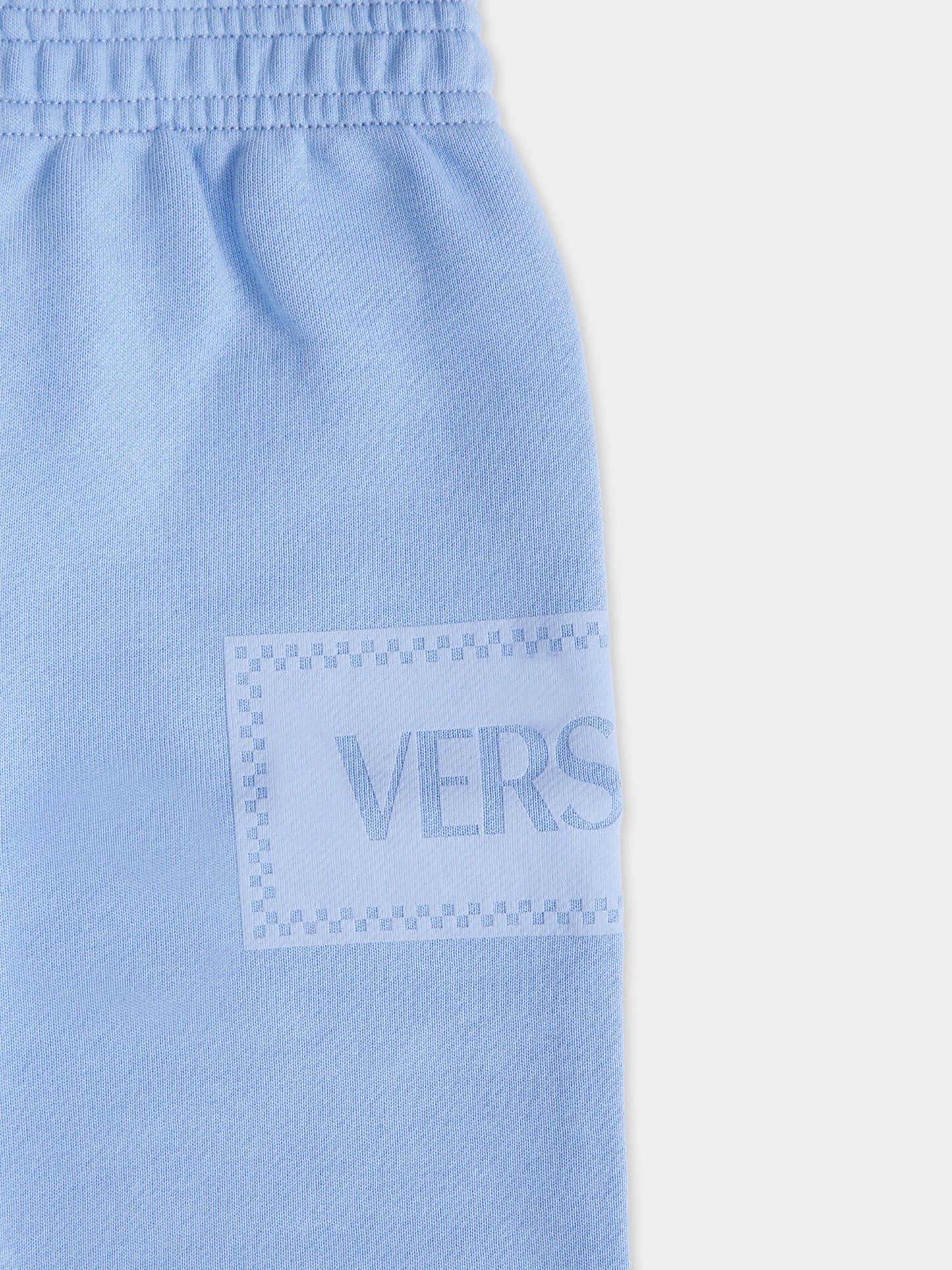 Pantaloni sportivi celeste con '90s vintage logo per neonato,Versace,1021069 1A13182 2V300