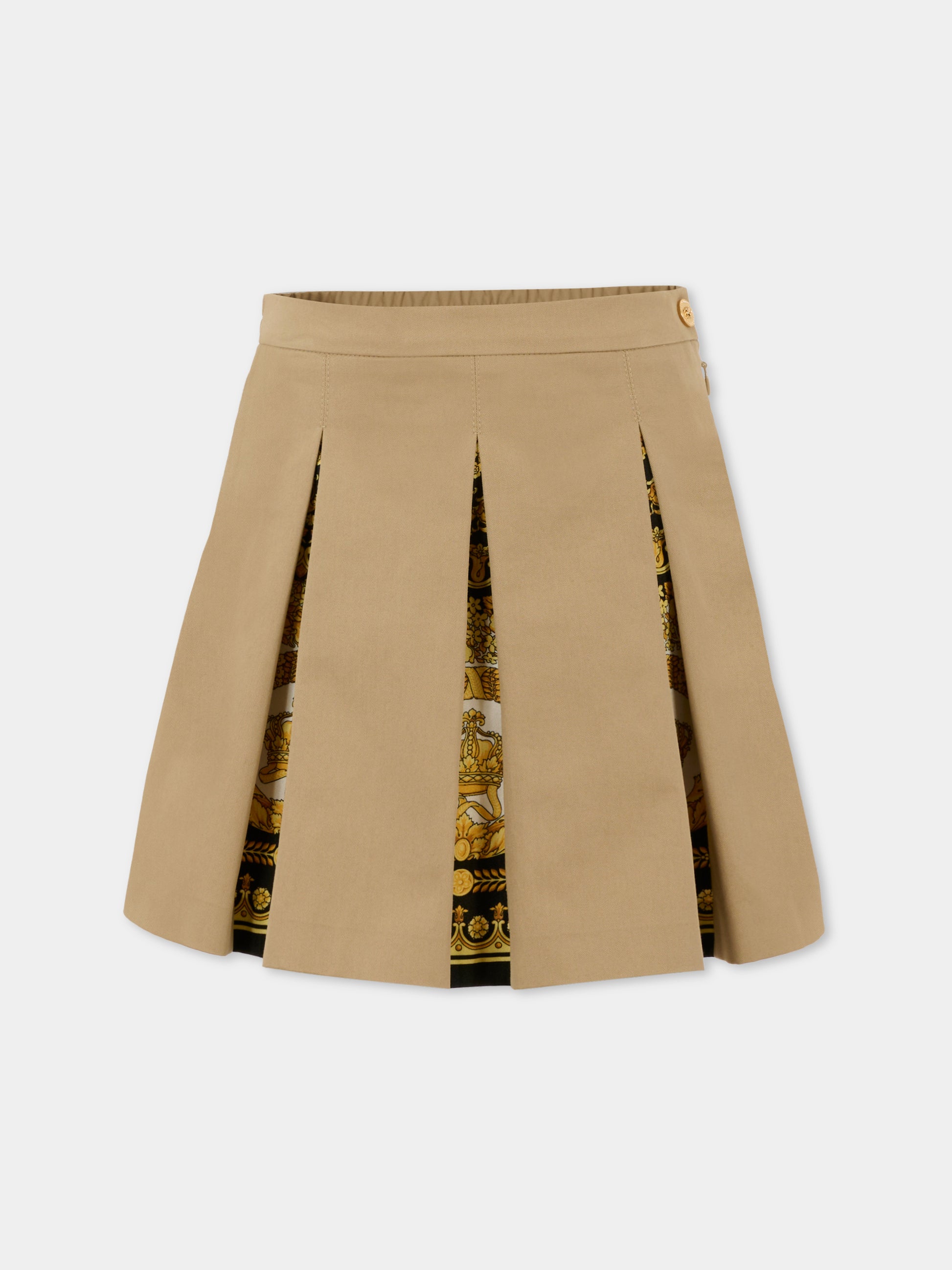 Gonna beige per bambina con stampa Barocco,Versace,1021040 1A14822 2KS40